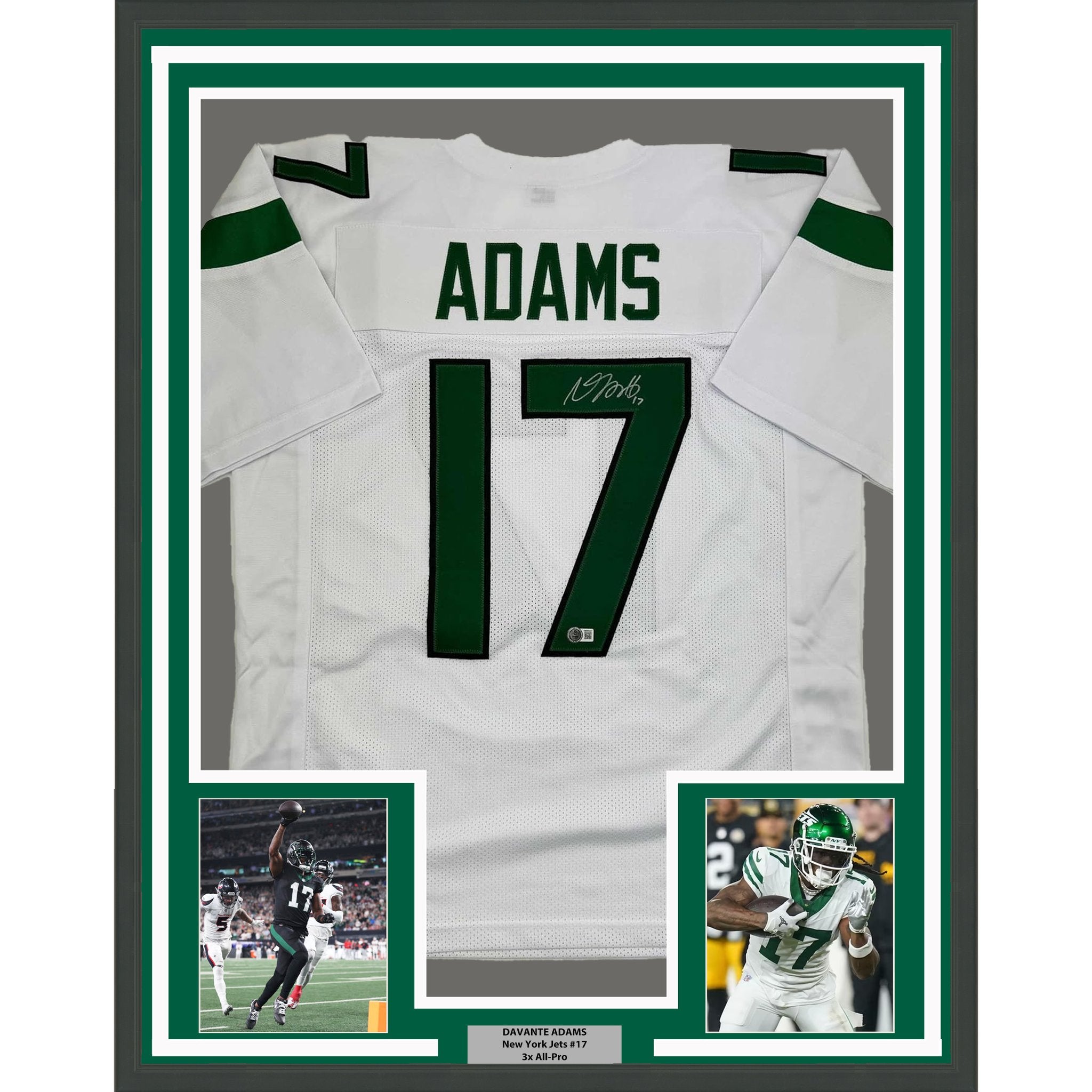 Framed Autographed/Signed Davante Adams 35x39 New York White Football Jersey Beckett BAS COA