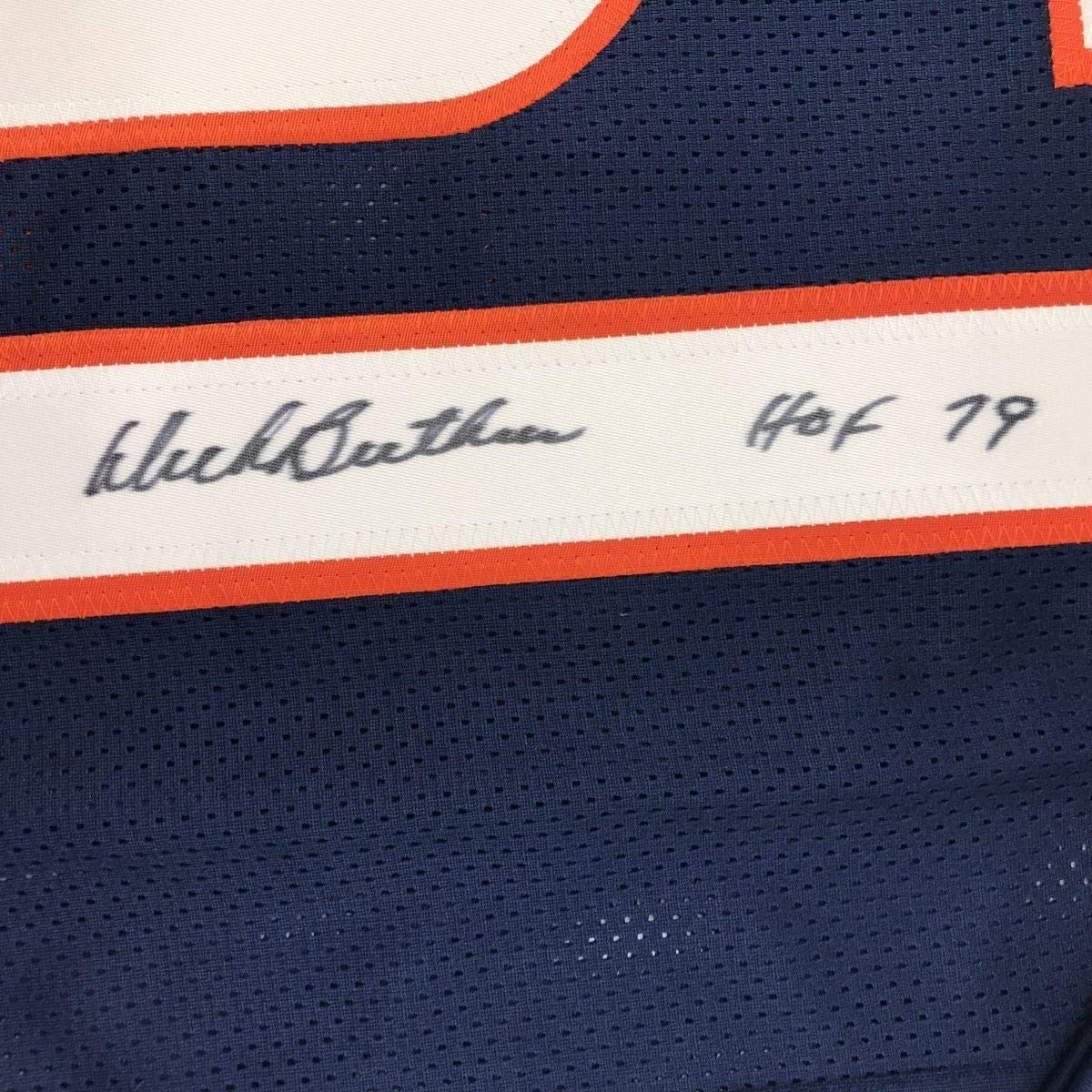 Framed Autographed/Signed Dick Butkus HOF 79 35x39 Chicago Blue Football Jersey Beckett BAS COA