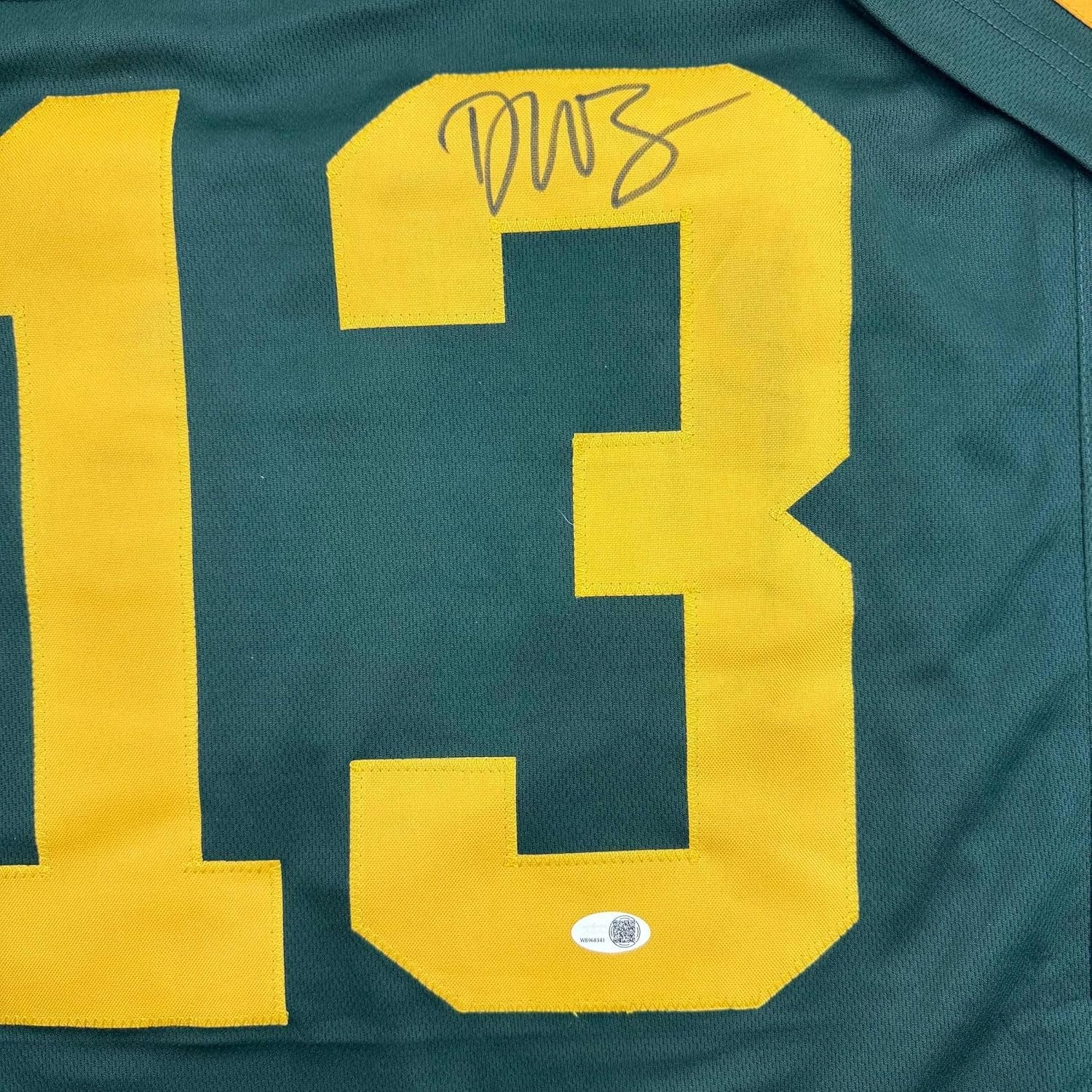 Framed Autographed/Signed Dontayvion Wicks 35x39 Green Bay Color Rush Football Jersey JSA COA