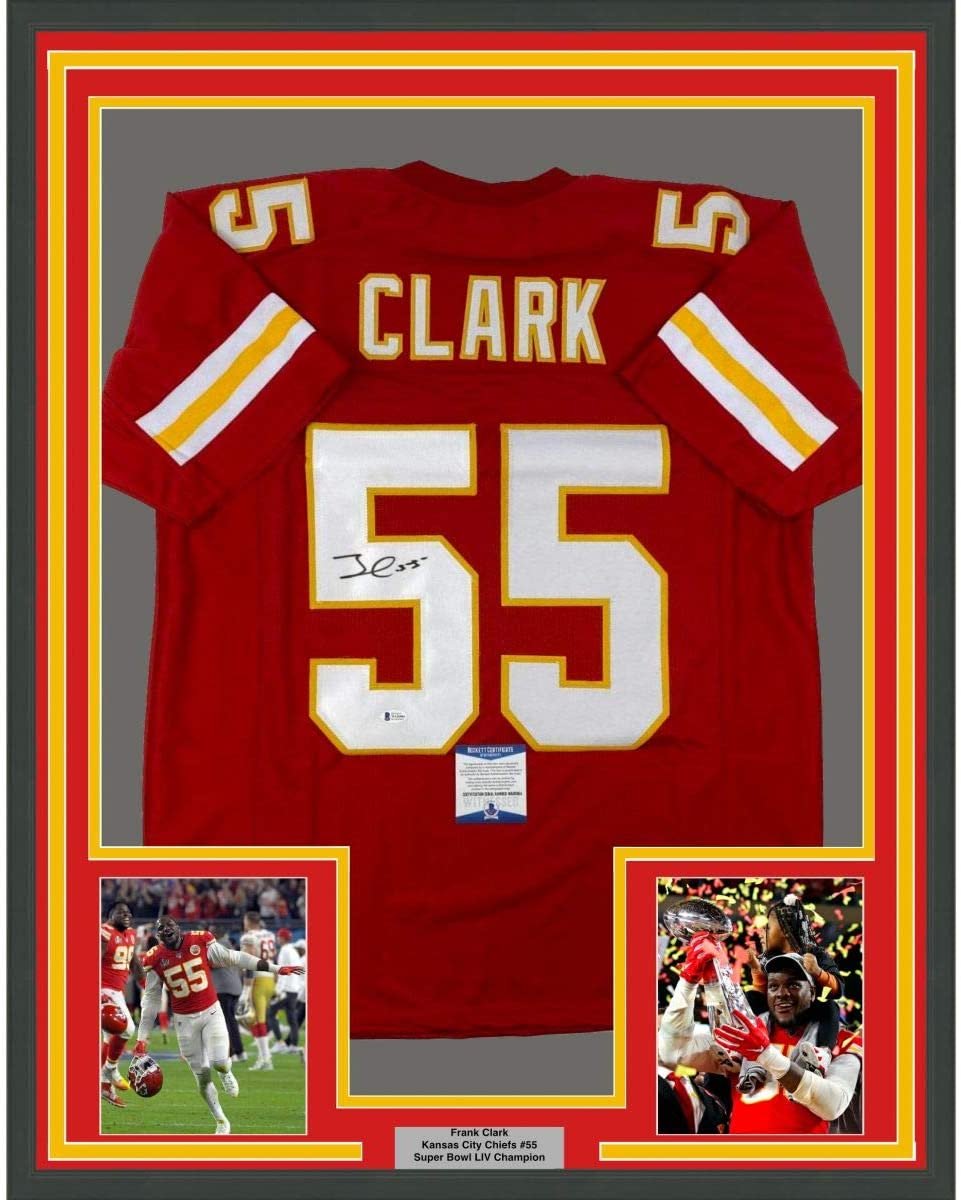 Framed Autographed/Signed Frank Clark 35x39 Kansas City Red Football Jersey PSA/DNA COA
