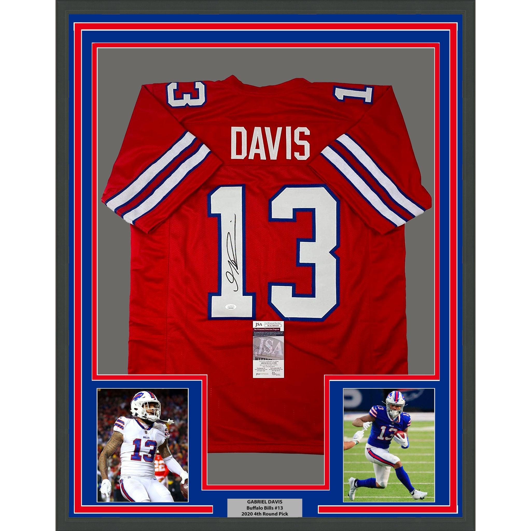 Framed Autographed/Signed Gabriel Gabe 35x39 Davis Buffalo Red Football Jersey Beckett BAS COA