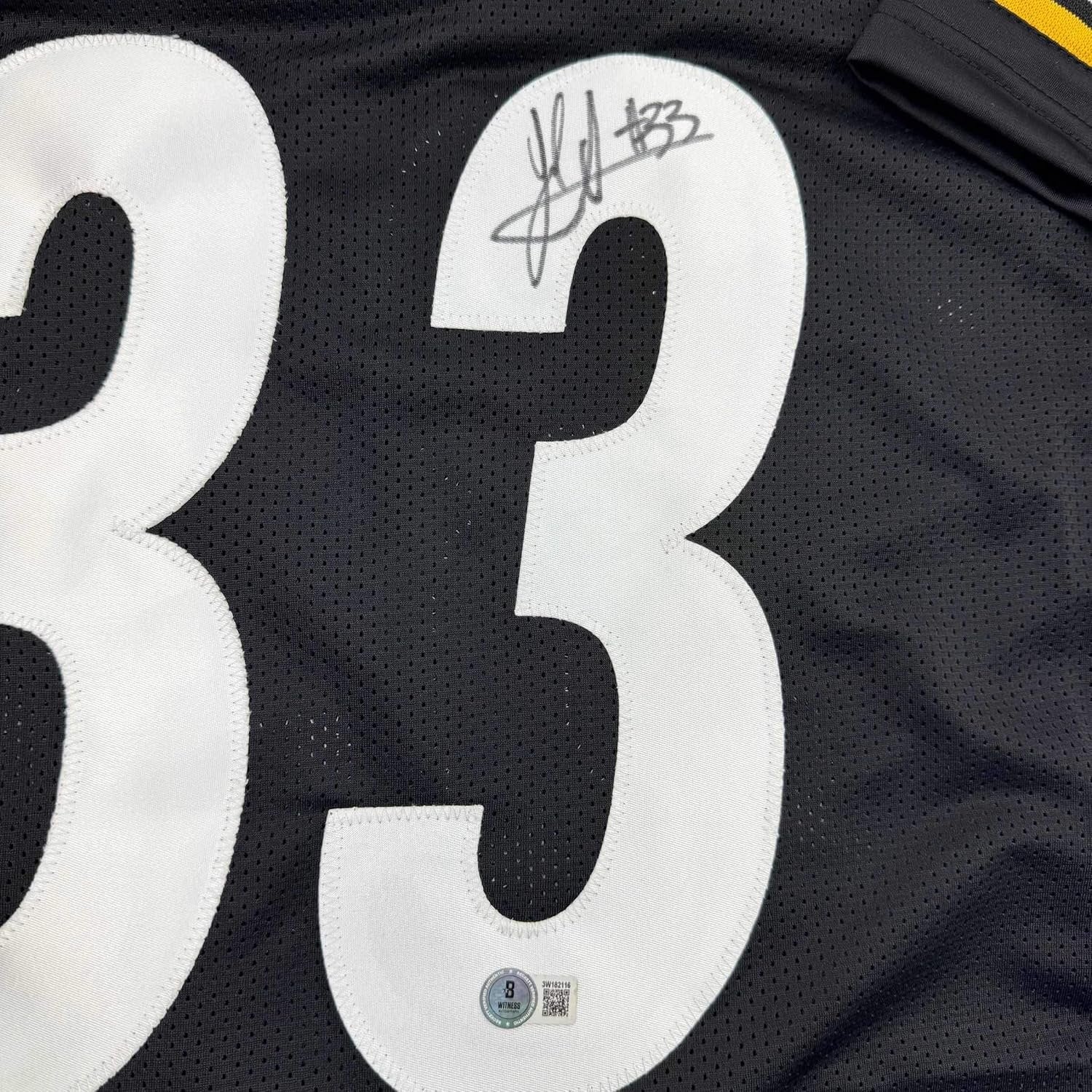 Framed Autographed/Signed Jack Sawyer 35x39 Pittsburgh Black Football Jersey Beckett BAS COA