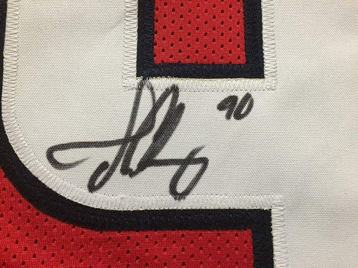 Framed Autographed/Signed Jadeveon Clowney 35x39 Houston Red Football Jersey JSA COA