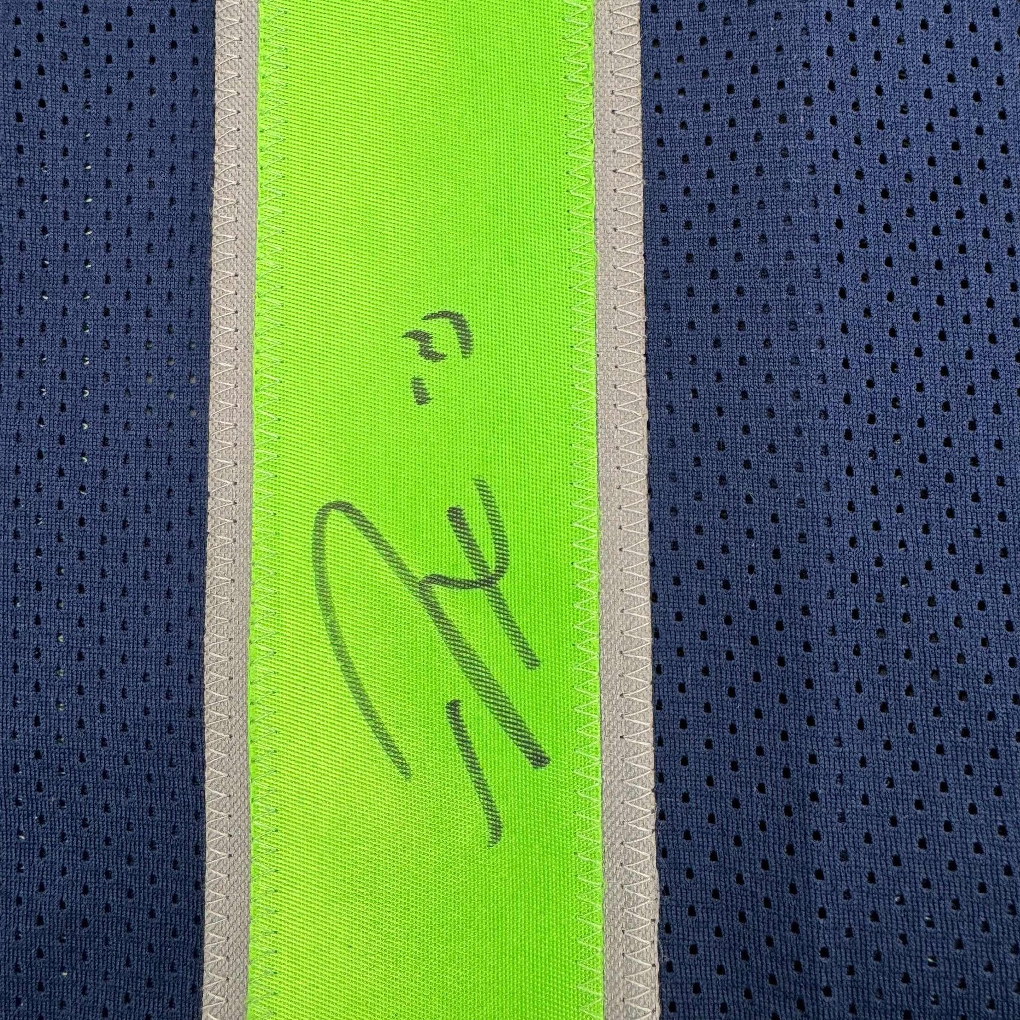 Framed Autographed/Signed Jaxon Smith-Njigba 35x39 Seattle Blue Football Jersey Beckett BAS COA