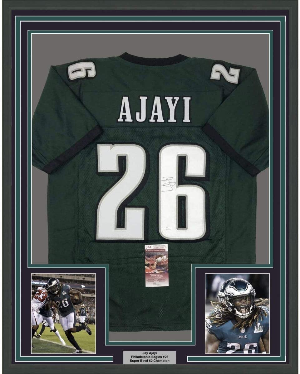 Framed Autographed/Signed Jay Ajayi 35x39#26 Philadelphia Eagles Green Football Jersey JSA COA