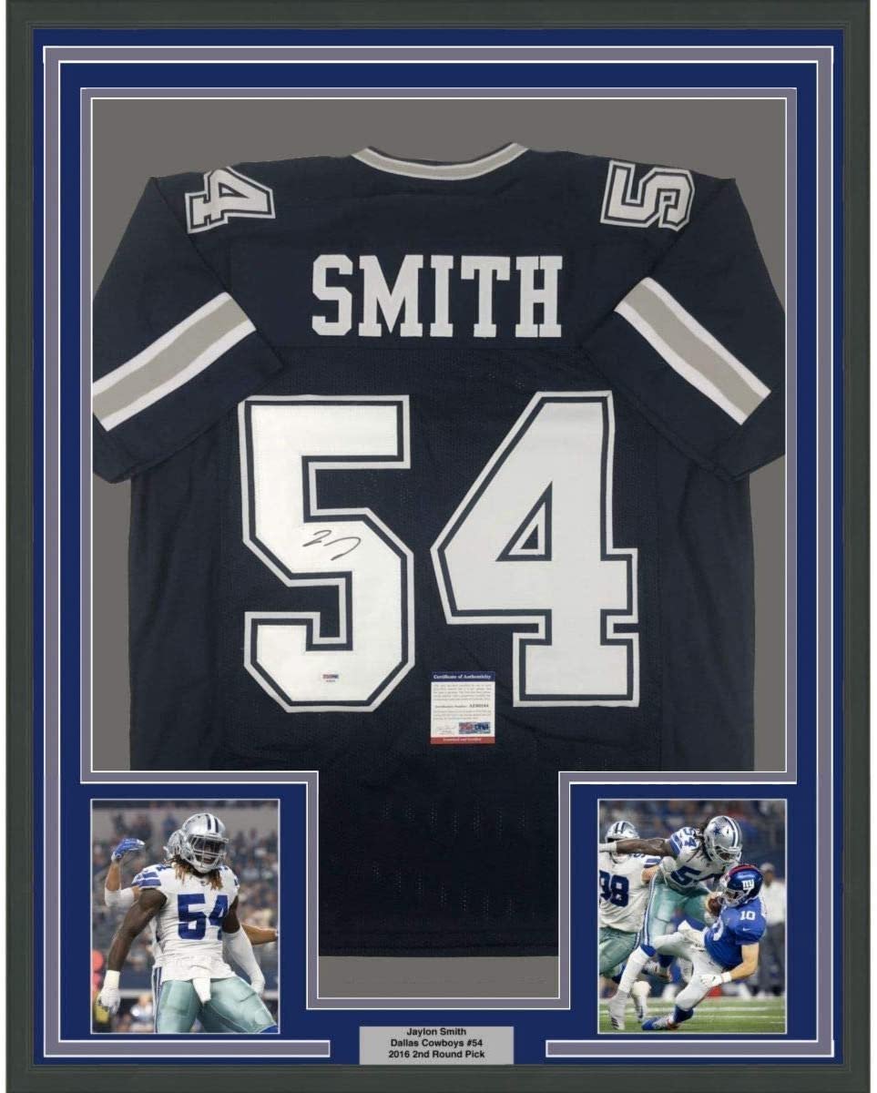 Framed Autographed/Signed Jaylon Smith 35x39 Dallas Dark Blue Football Jersey PSA/DNA COA
