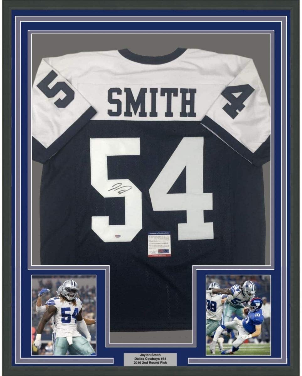 Framed Autographed/Signed Jaylon Smith 35x39 Dallas Thanksgiving Day Football Jersey PSA/DNA COA