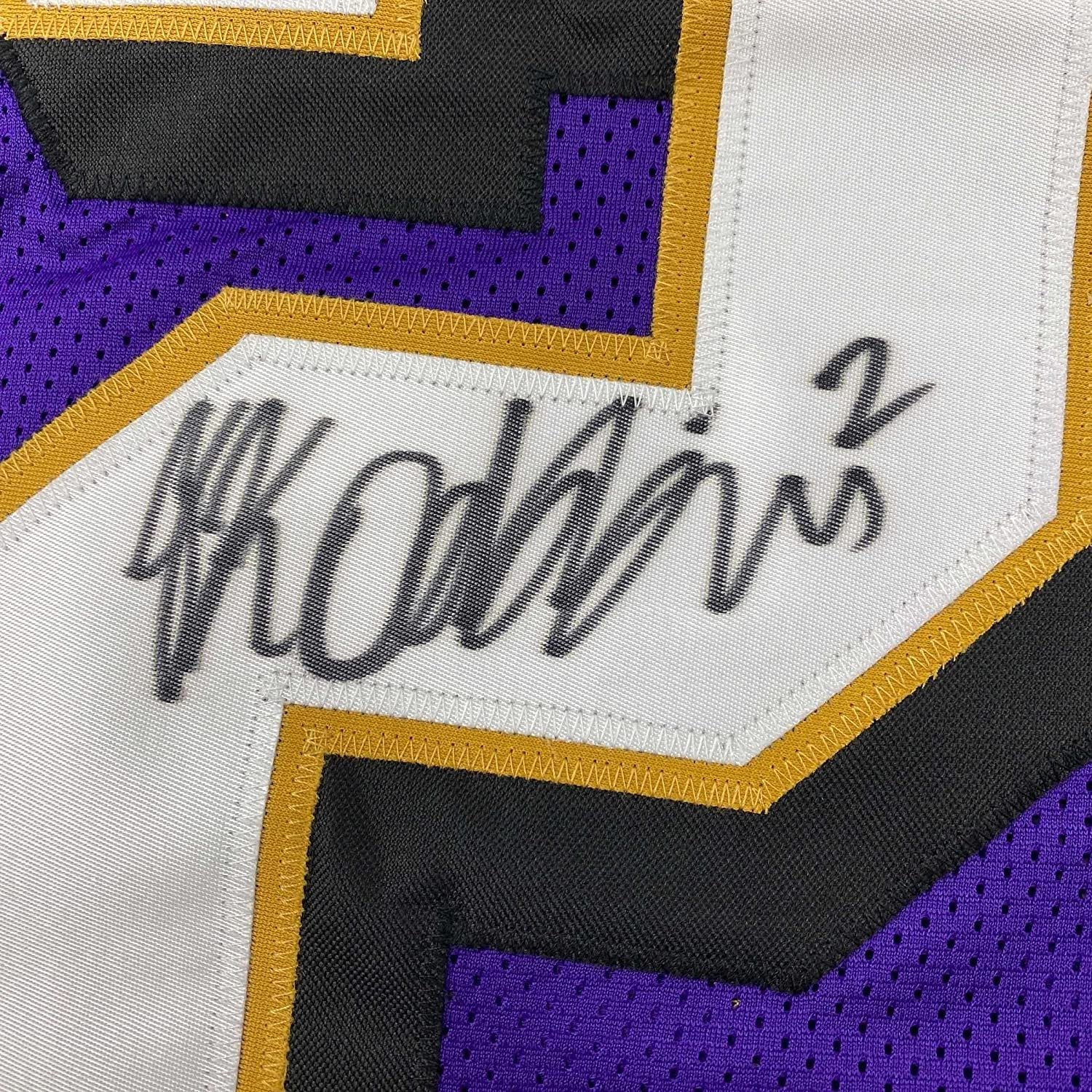 Framed Autographed/Signed JK J.K. Dobbins 35x39 Baltimore Purple Football Jersey JSA COA