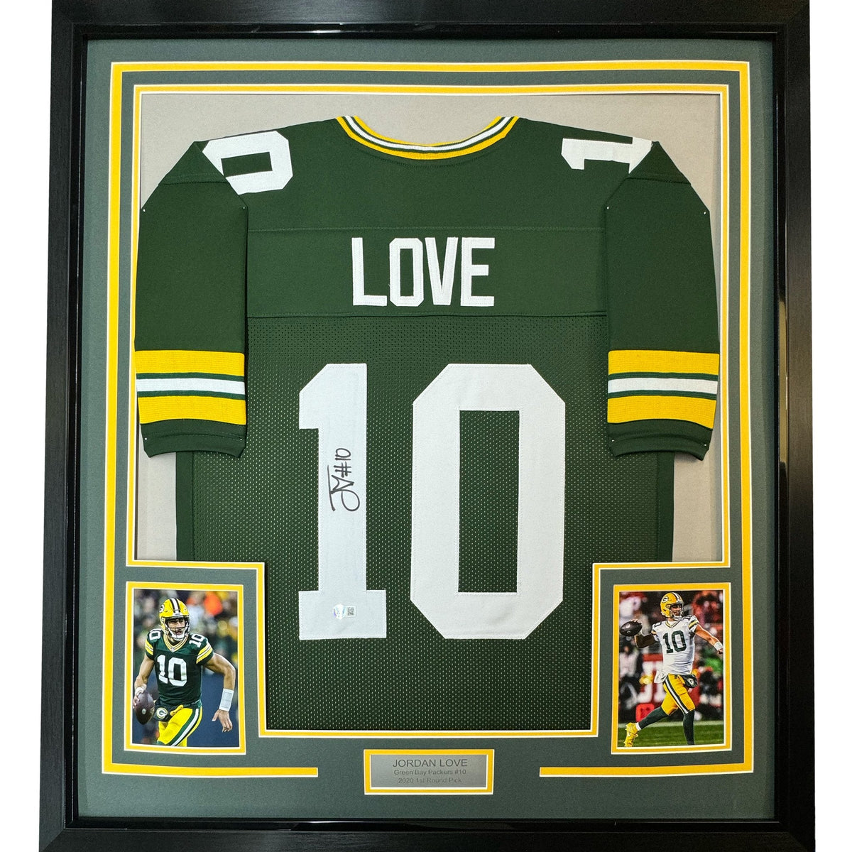 Framed Autographed/Signed Jordan Love 35x39 Green Bay Green Football Jersey Beckett BAS COA