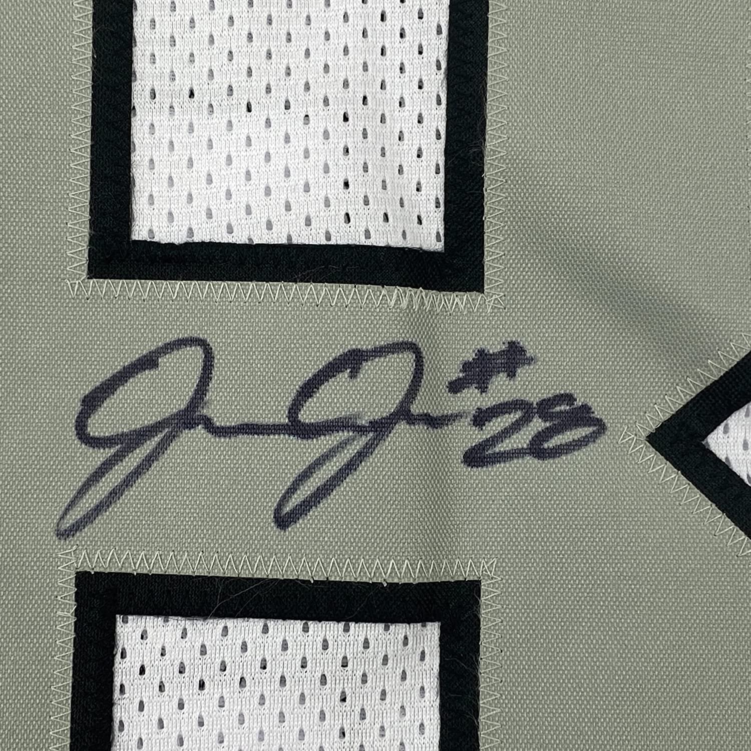 Framed Autographed/Signed Josh Jacobs 35x39 Las Vegas Oakland Color Rush Football Jersey Beckett BAS COA
