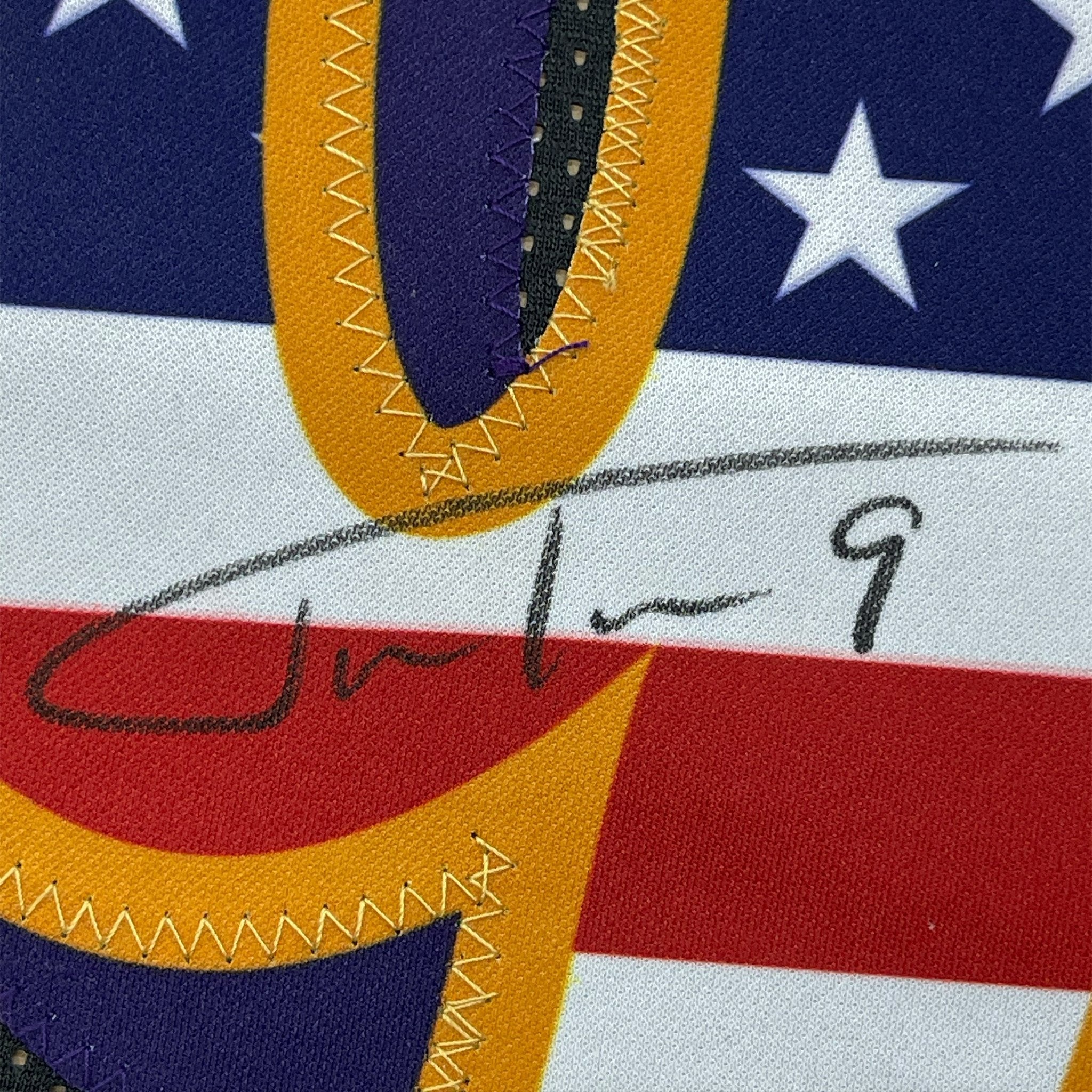 Framed Autographed/Signed Justin Tucker 35x39 Baltimore Black USA American Flag Football Jersey JSA COA