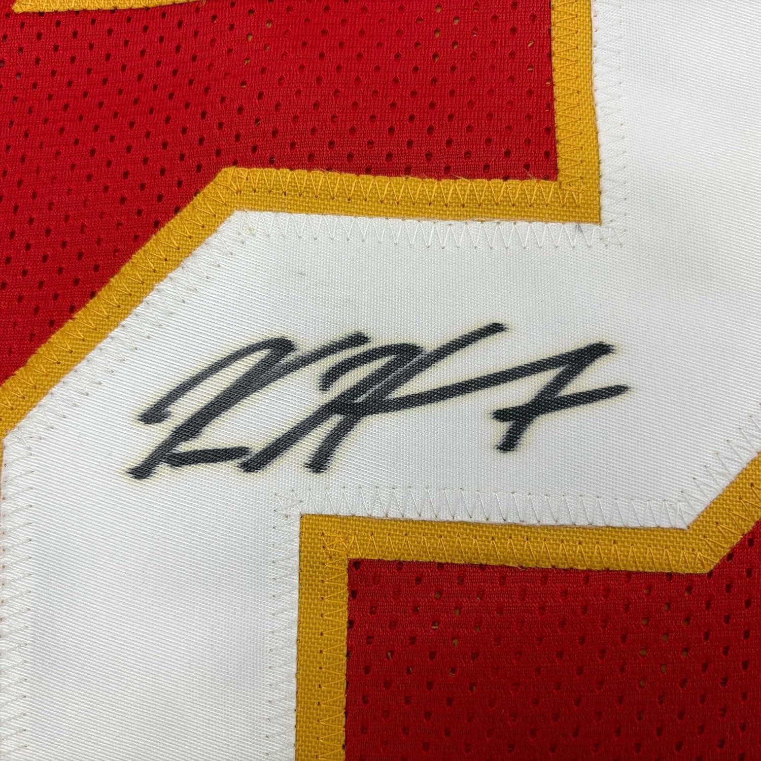 Framed Autographed/Signed Kareem Hunt #27 35x39 Kansas City Red Football Jersey PSA/DNA COA