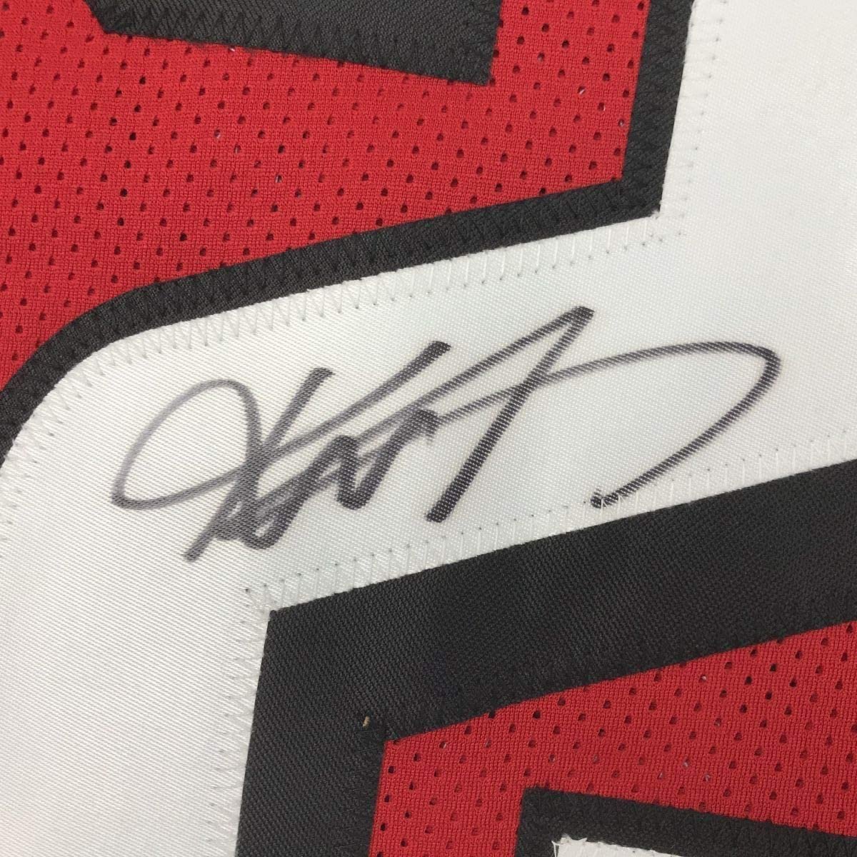 Framed Autographed/Signed Keanu Neal 35x39 Atlanta Red Football Jersey PSA/DNA COA