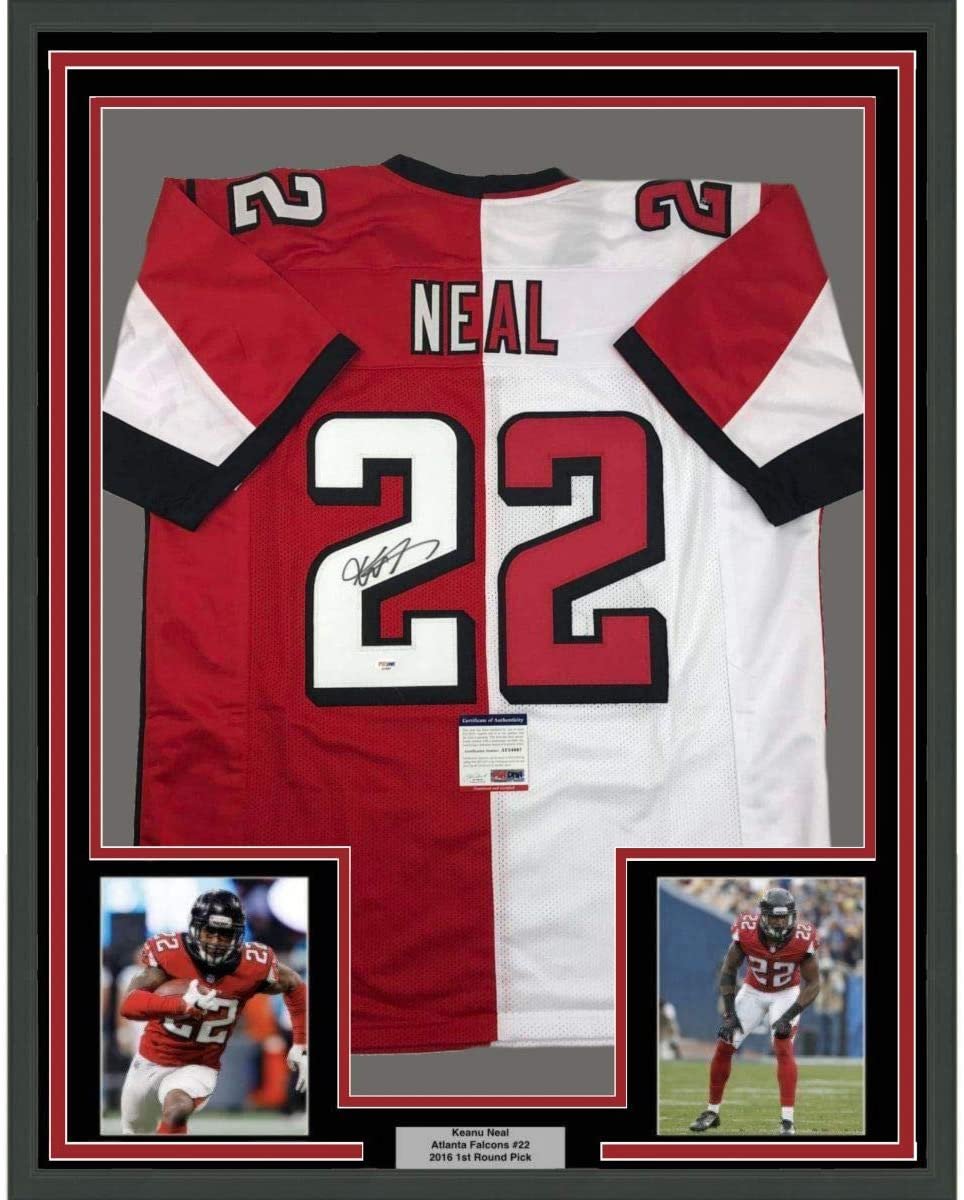 Framed Autographed/Signed Keanu Neal 35x39 Atlanta Splite Football Jersey PSA/DNA COA