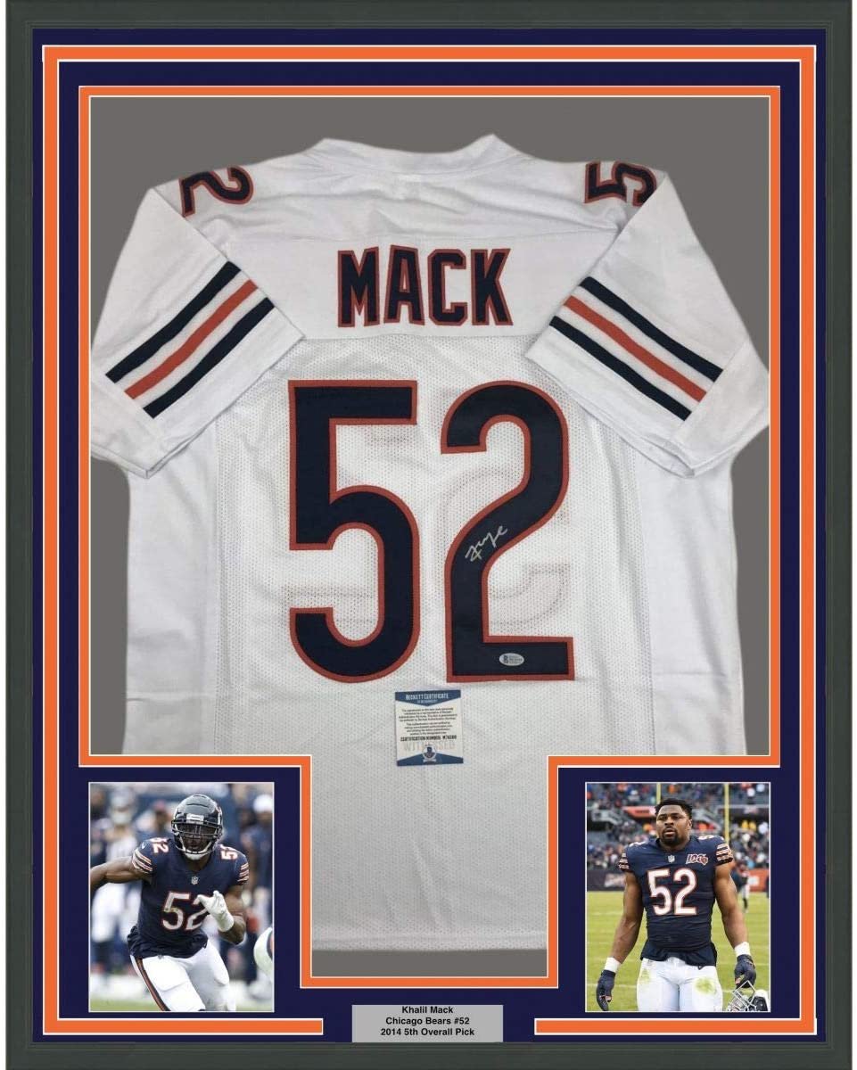Framed Autographed/Signed Khalil Mack 35x39 Chicago White Football Jersey Beckett BAS COA