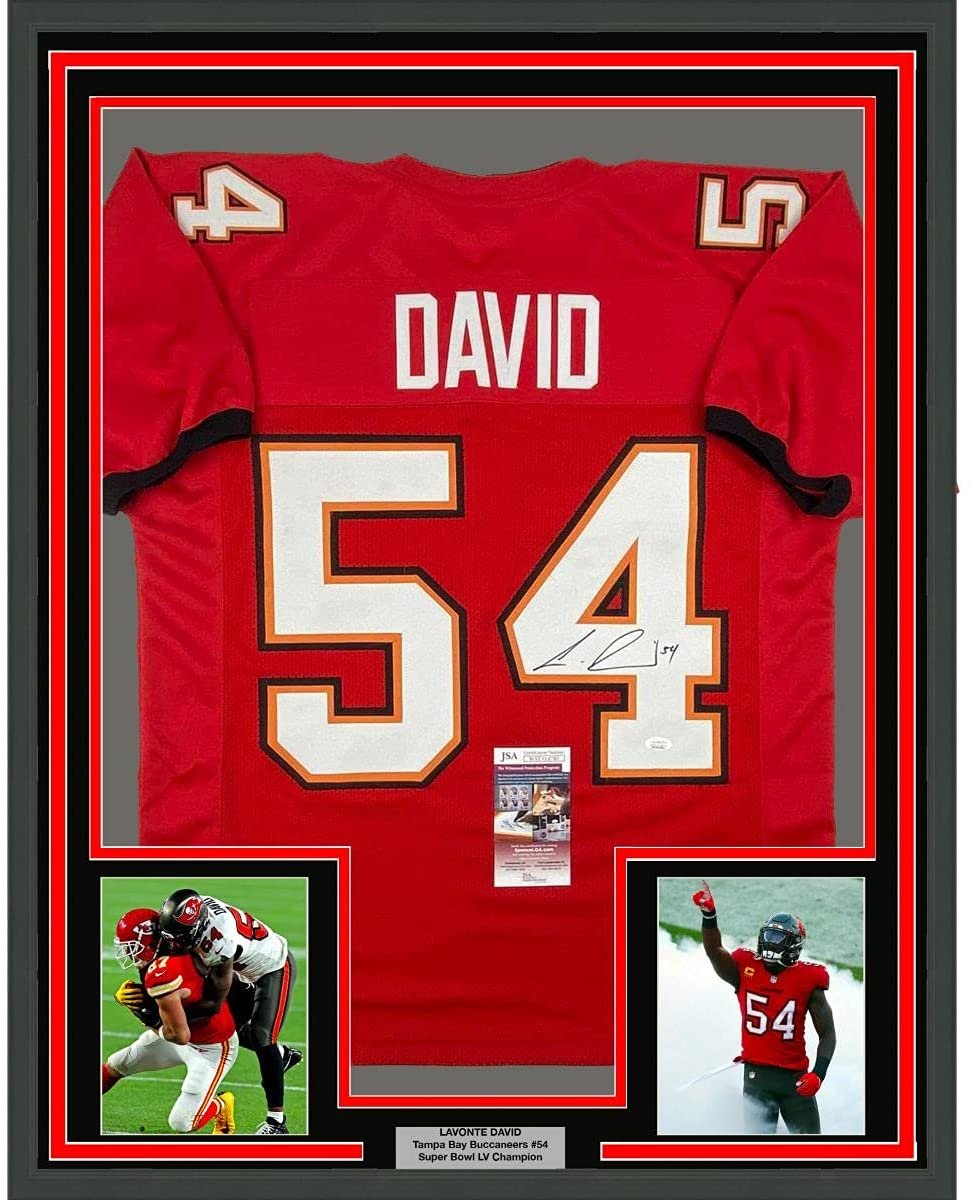 Framed Autographed/Signed Lavonte David 35x39 Tampa Bay Red Football Jersey JSA COA