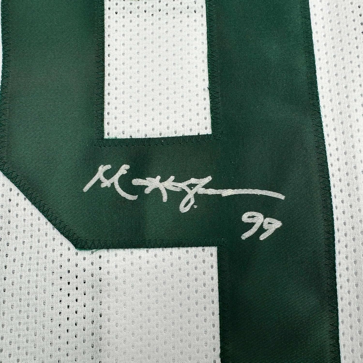 Framed Autographed/Signed Mark Gastineau 35x39 New York White Football Jersey JSA COA