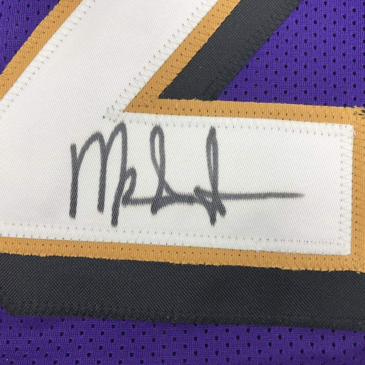 Framed Autographed/Signed Mark Ingram II 35x39 Baltimore Purple Football Jersey Beckett BAS COA