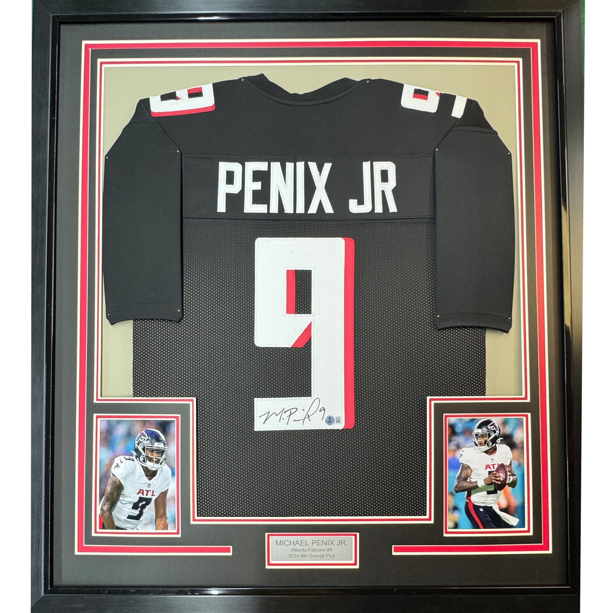 Framed Autographed/Signed Michael Penix Jr. 35x39 Atlanta Black Football Jersey Beckett BAS COA