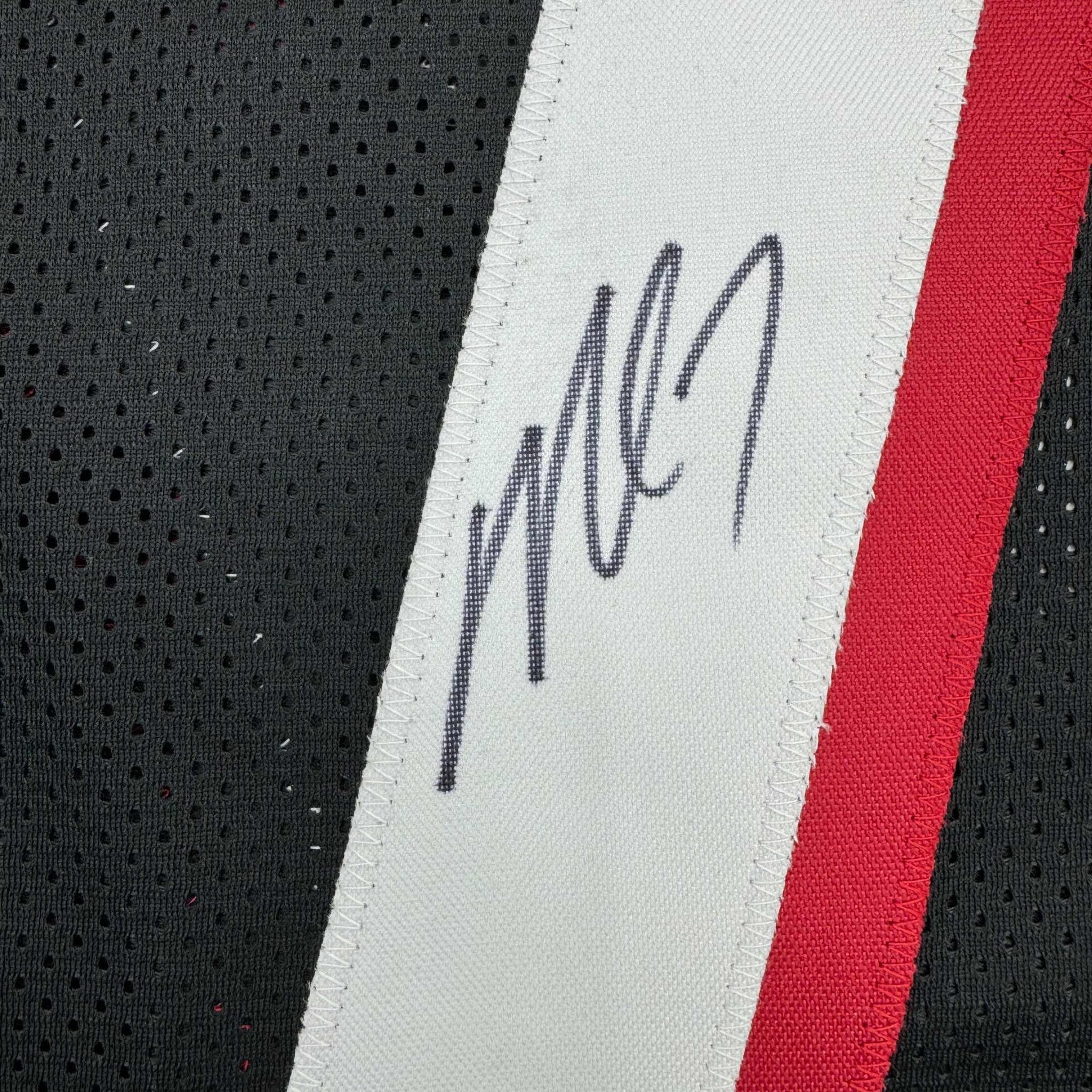 Framed Autographed/Signed Michael Mike Vick 35x39 Atlanta Black Football Jersey JSA COA