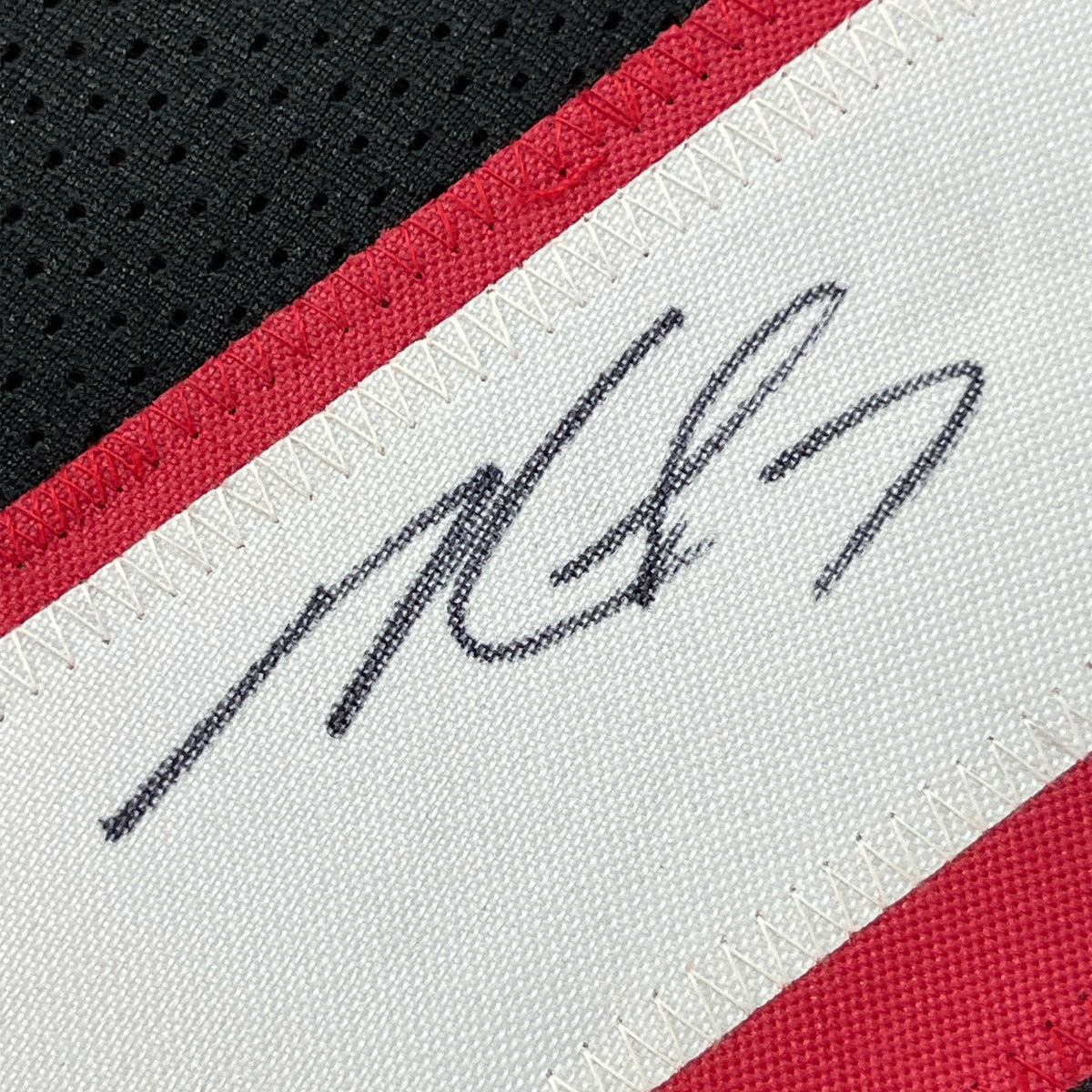 Framed Autographed/Signed Michael Mike Vick 35x39 Atlanta Black Football Jersey PSA/DNA COA