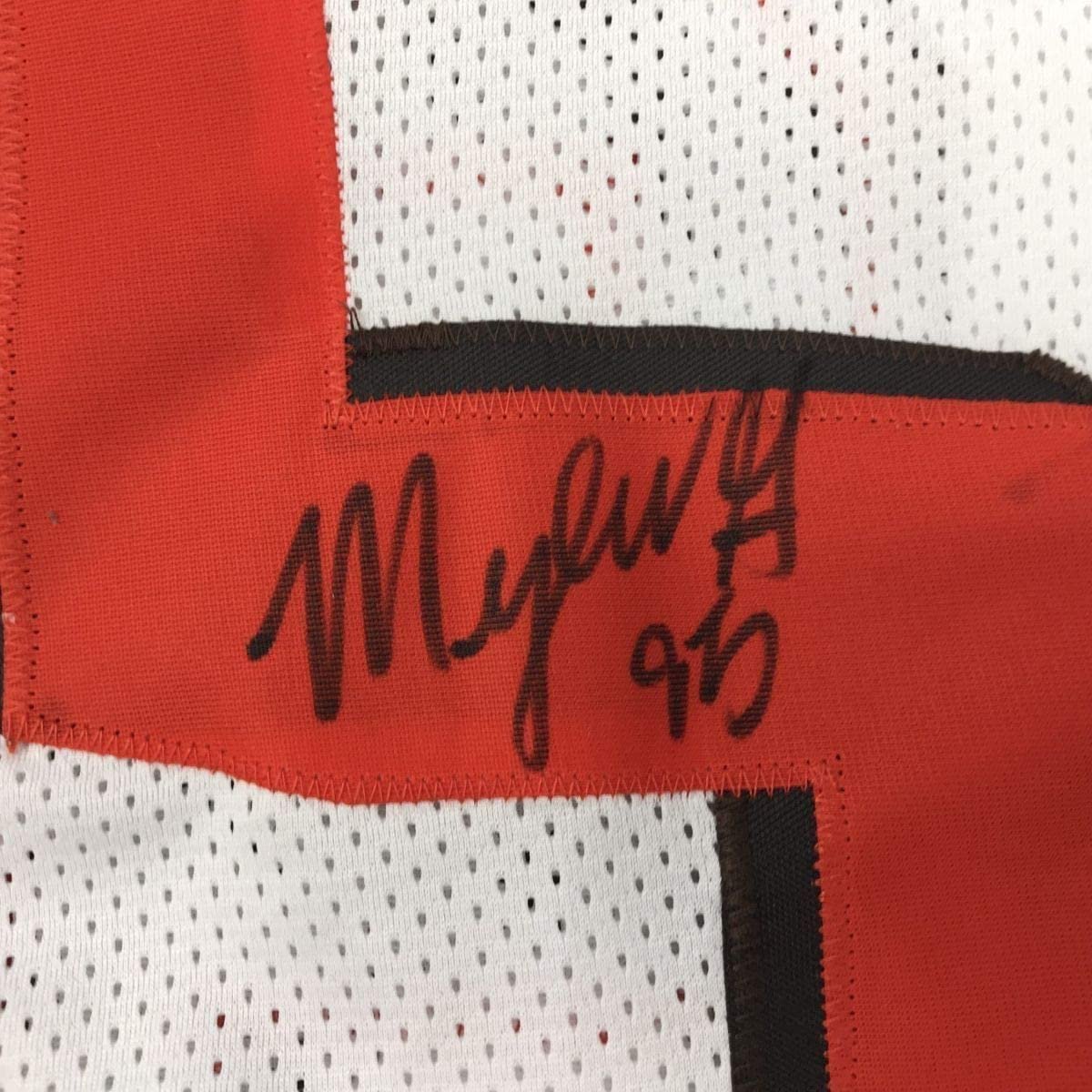 Framed Autographed/Signed Myles Garrett 35x39 Cleveland White Football Jersey JSA COA