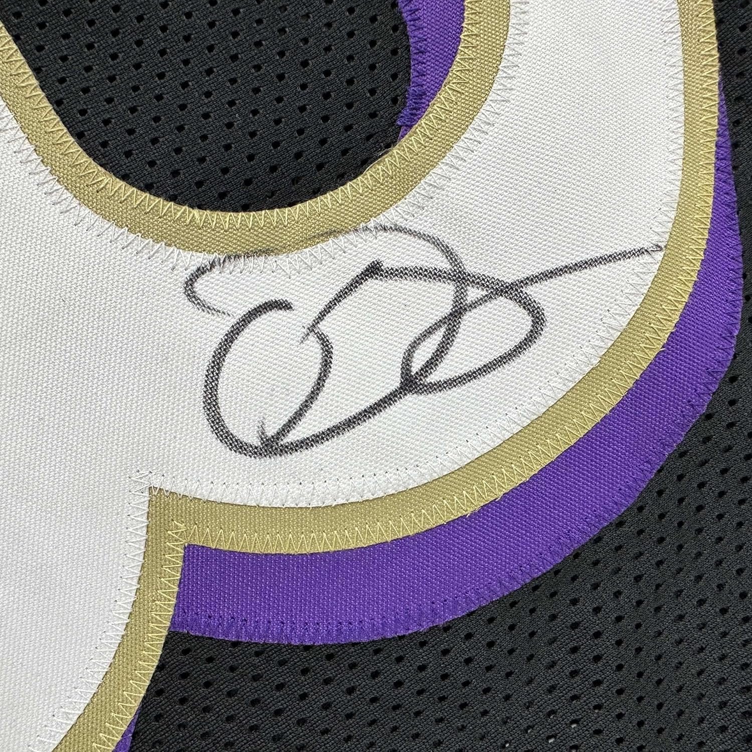 Framed Autographed/Signed Odell Beckham Jr. 35x39 Baltimore Black Football Jersey Beckett BAS COA