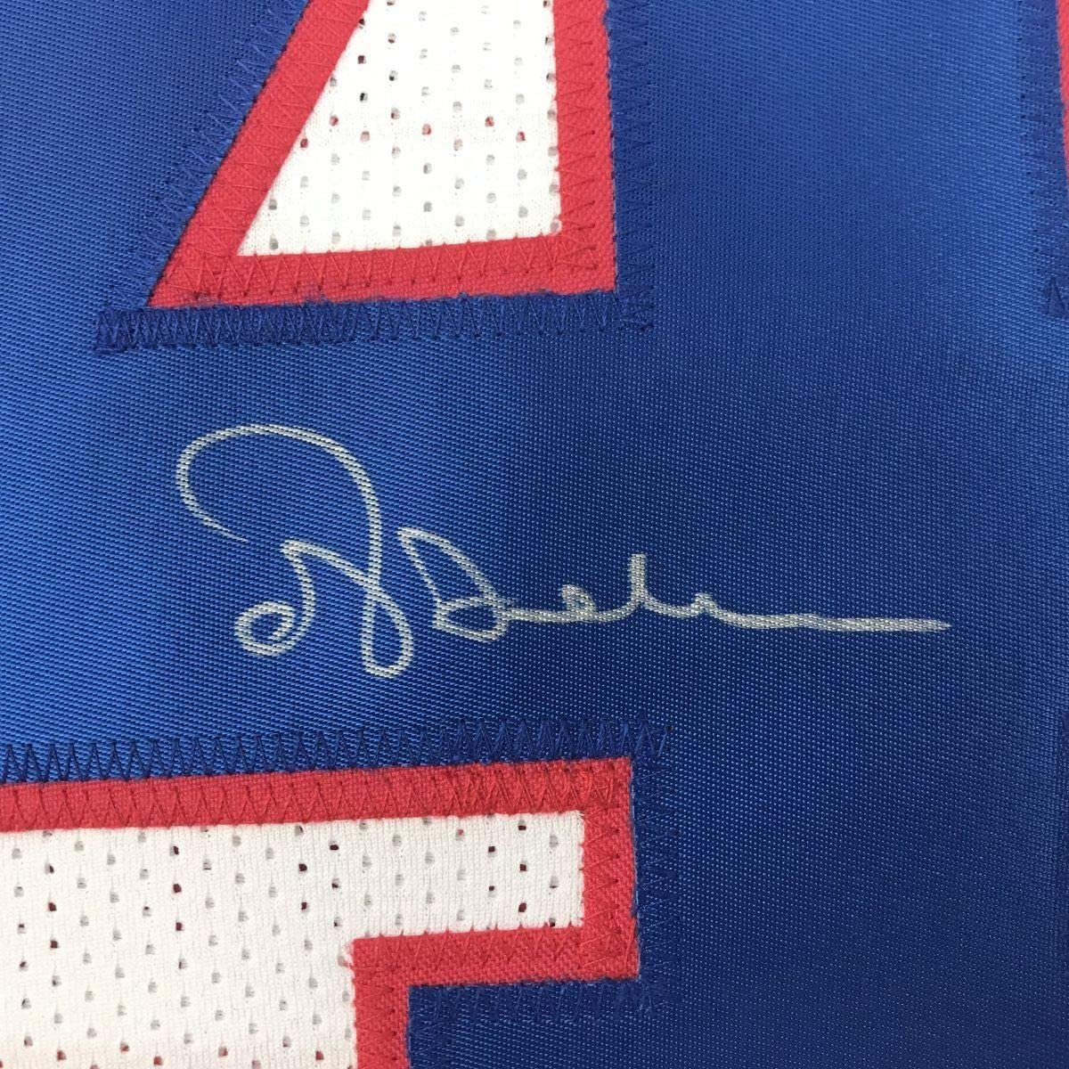 Framed Autographed/Signed Ottis Anderson 35x39 New York White Football Jersey JSA COA