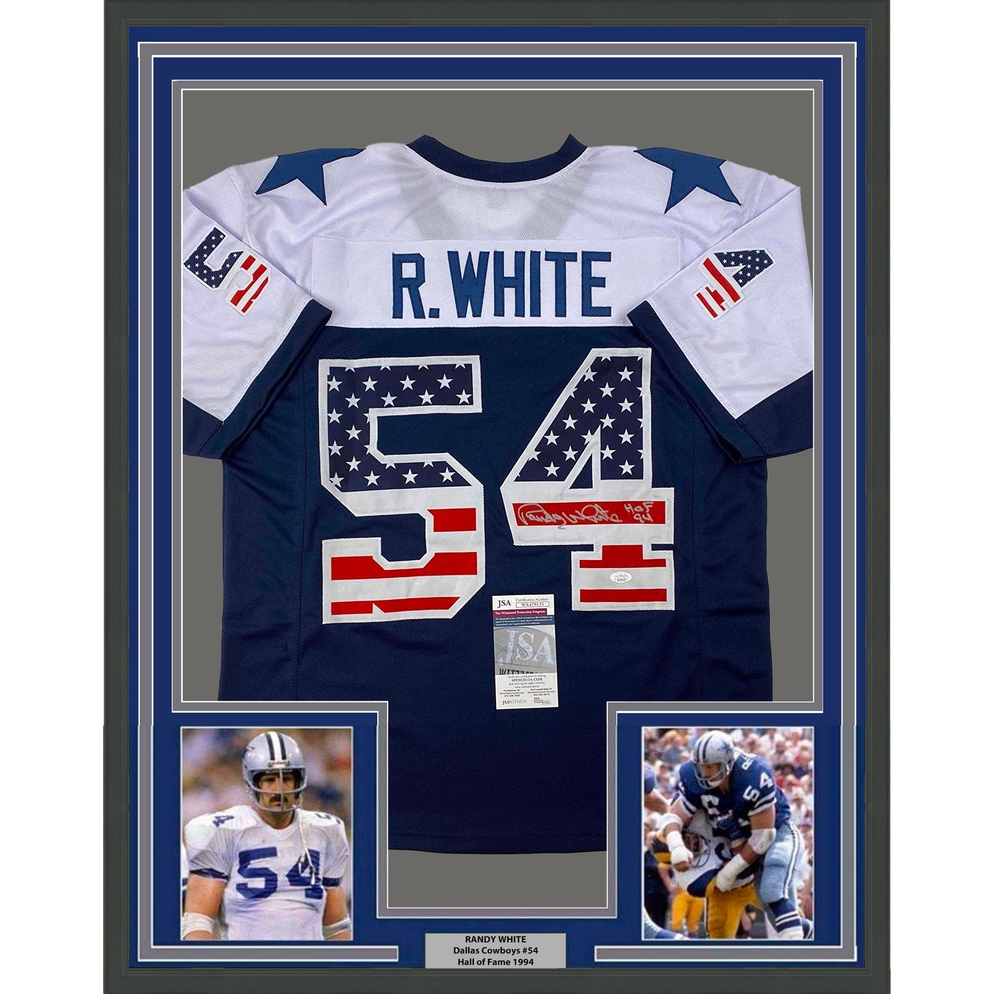 Framed Autographed/Signed Randy White 35x39 HOF 94 Dallas America's Team Football Jersey JSA COA