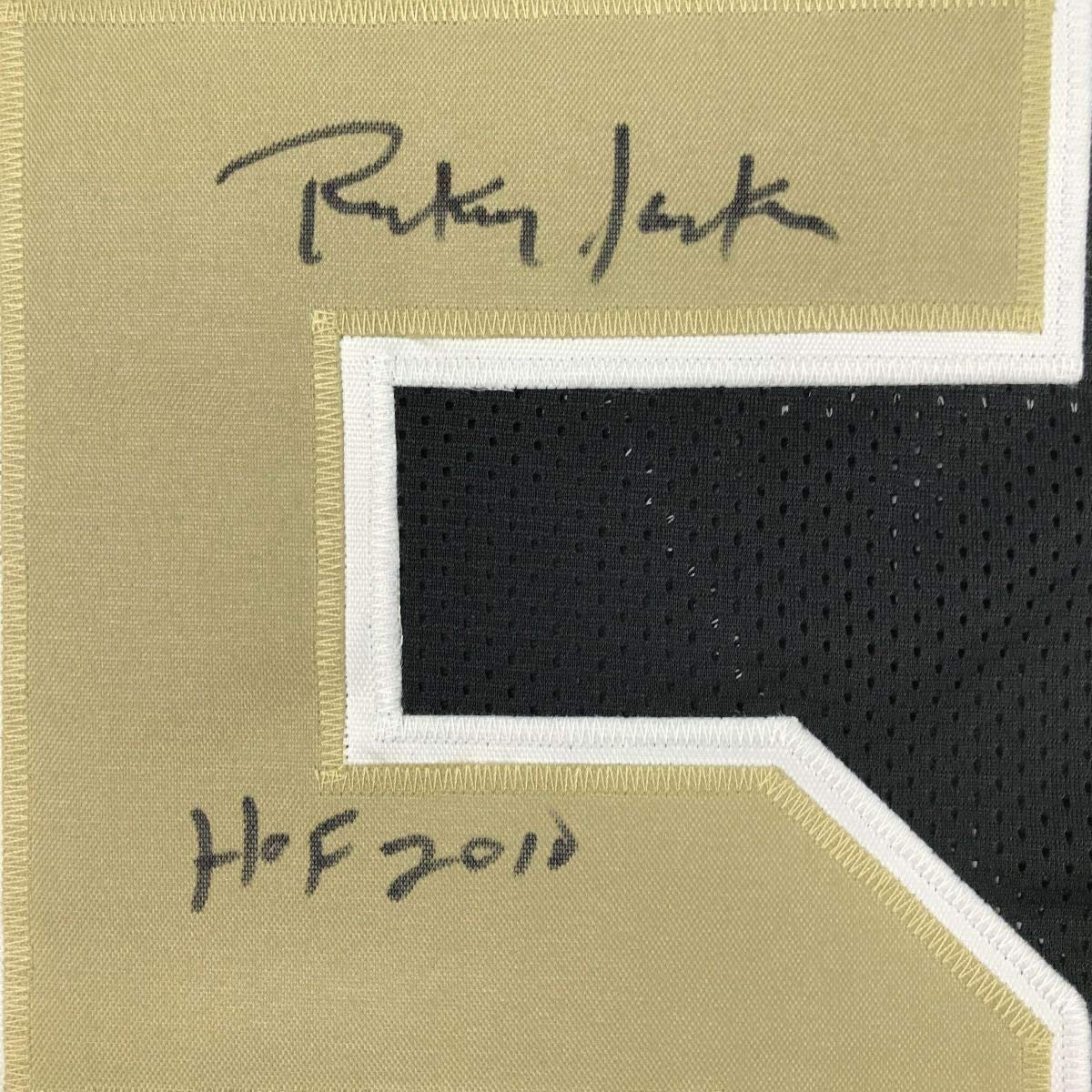 Framed Autographed/Signed Rickey Jackson HOF 2010 35x39 New Orleans Black Football Jersey Beckett BAS COA