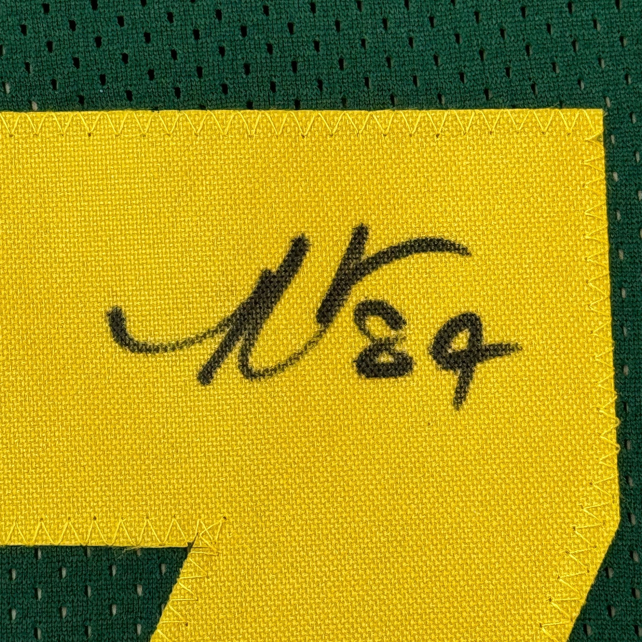 Framed Autographed/Signed Romeo Doubs 35x39 Green Bay Color Rush Green Football Jersey JSA COA