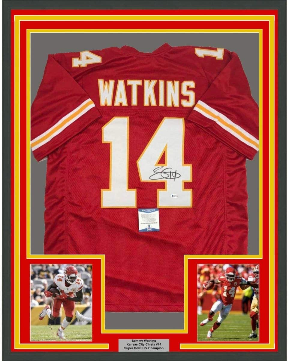 Framed Autographed/Signed Sammy Watkins 35x39 Kansas City Red Football Jersey Beckett BAS COA