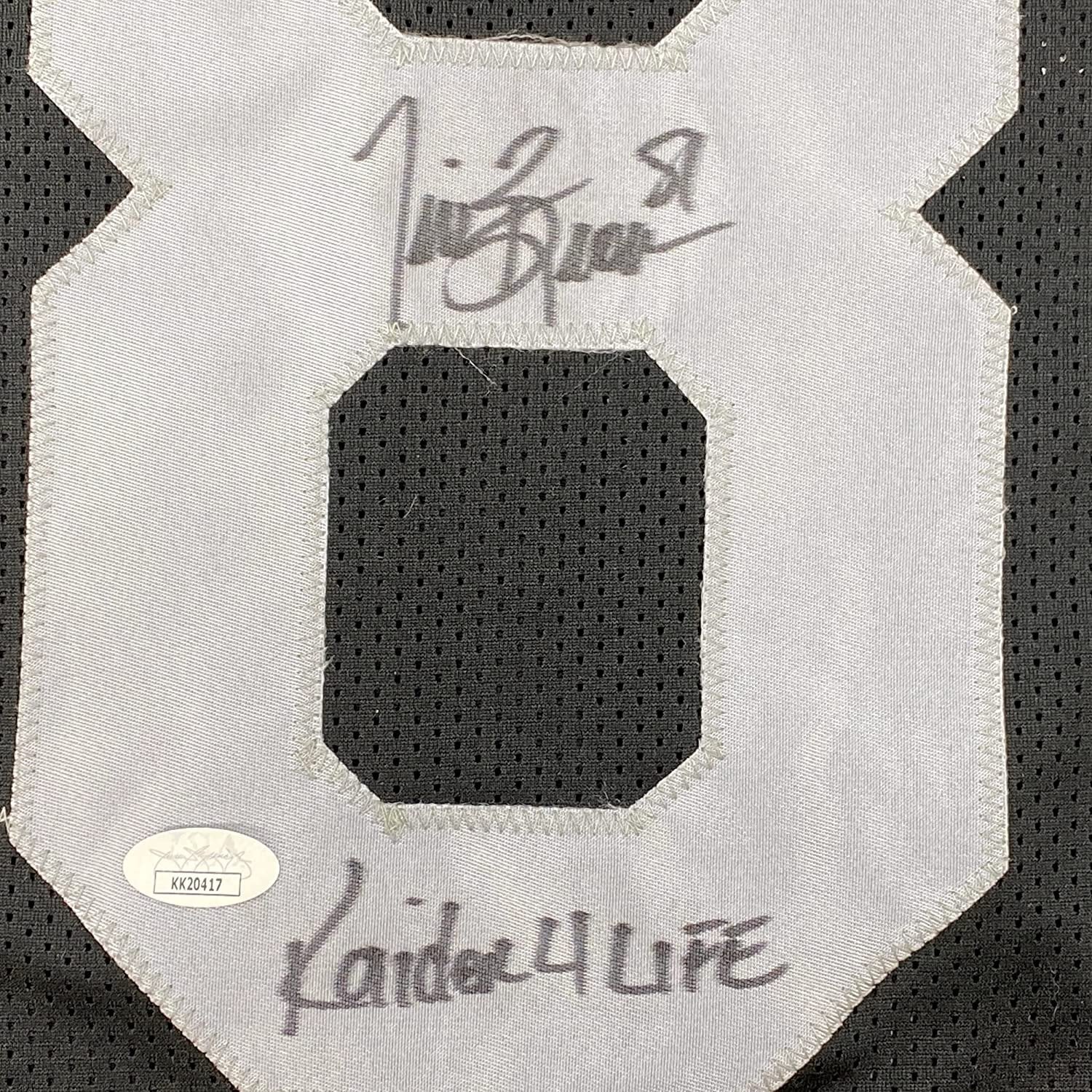 Framed Autographed/Signed Tim Brown 35x39 Raider 4 Life Oakland Black Football Jersey JSA COA