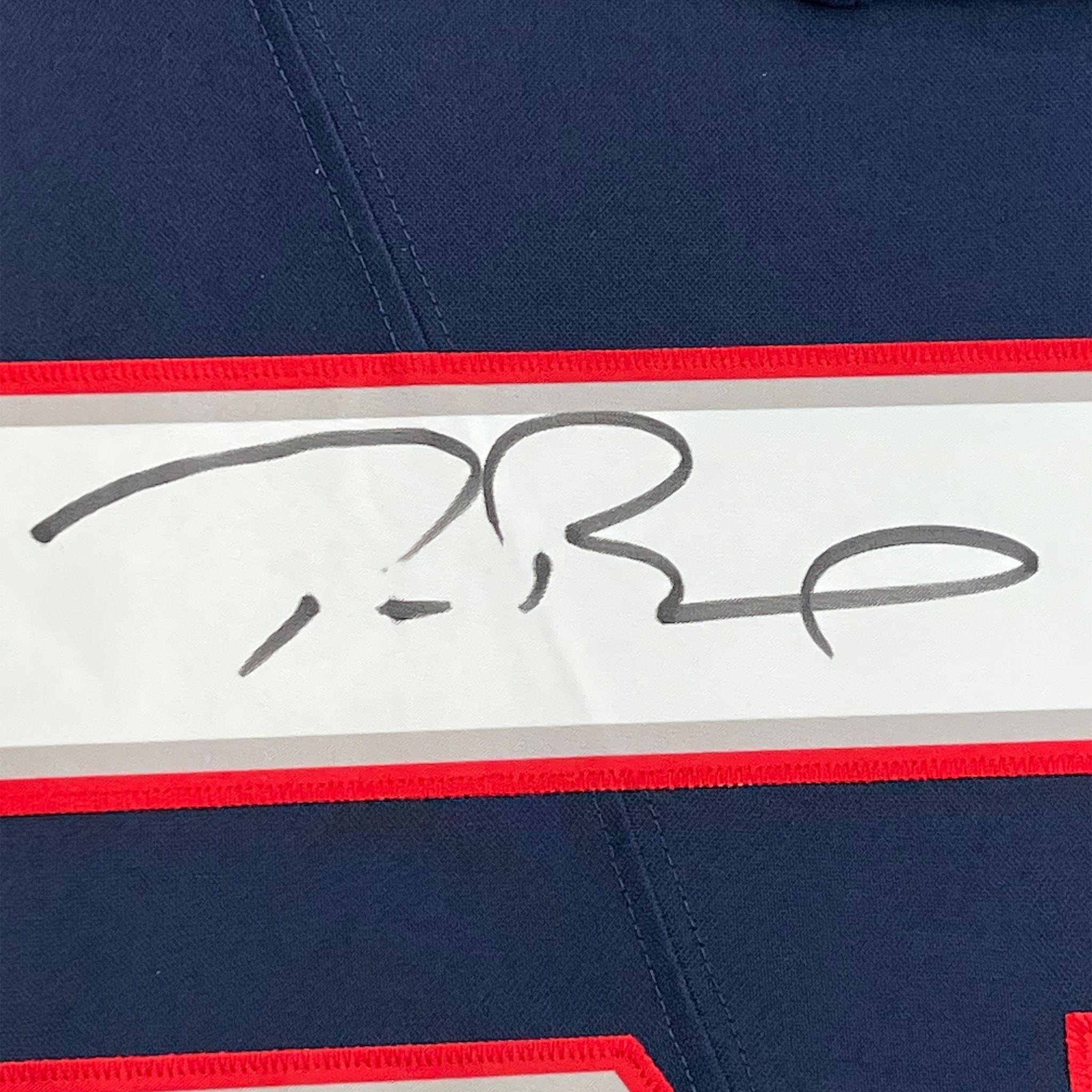 Framed Autographed/Signed Tom Brady 35x39 New England Patriots Blue Authentic Nike Limited Football Jersey Fanatics COA/LOA