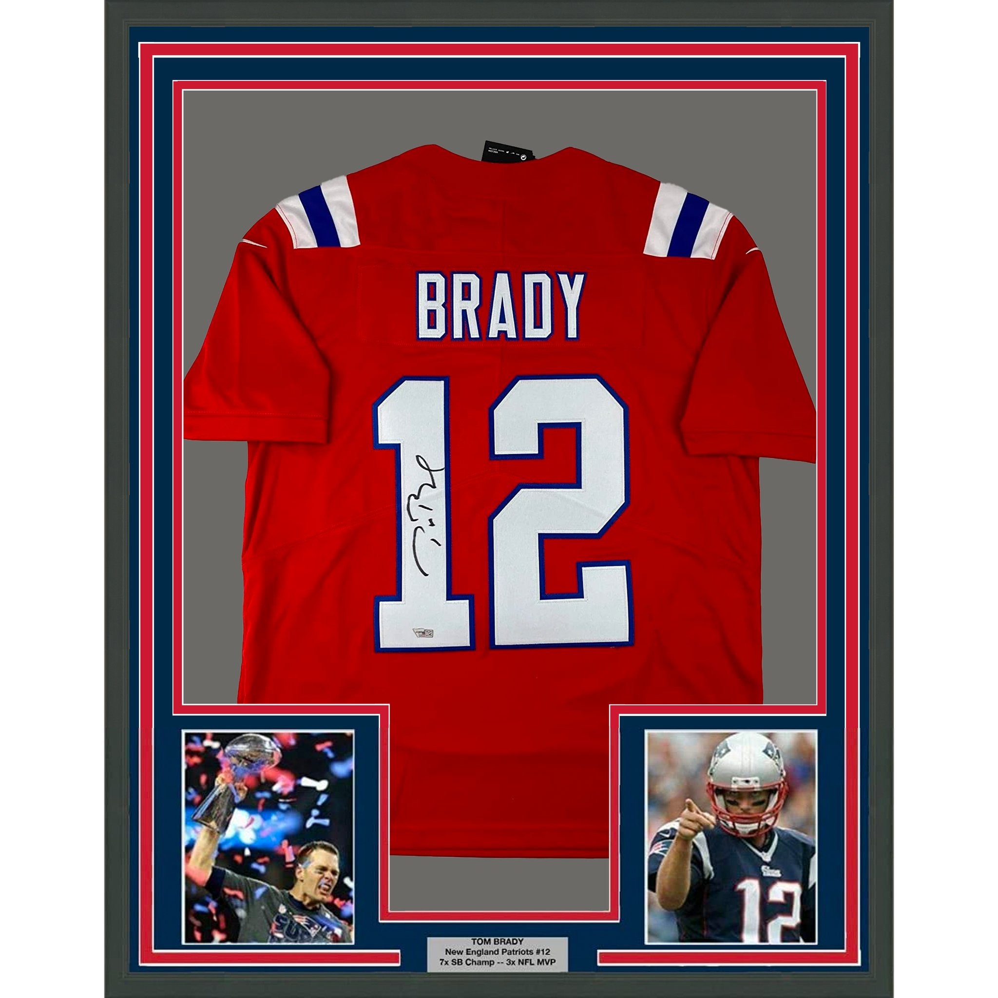Framed Autographed/Signed Tom Brady 35x39 New England Patriots Red Authentic Nike Limited Football Jersey Fanatics COA/LOA