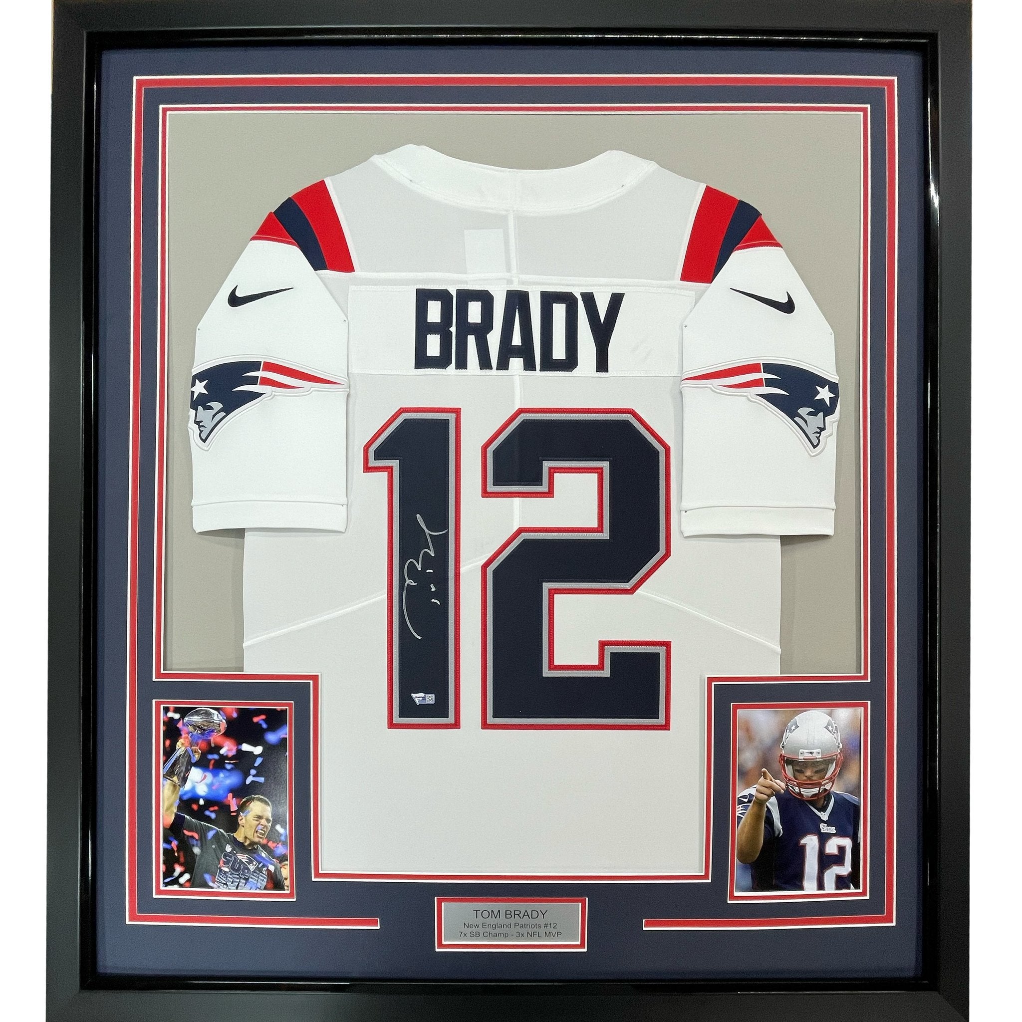 Framed Autographed/Signed Tom Brady 35x39 New England Patriots White Authentic Nike Limited Football Jersey Fanatics COA/LOA