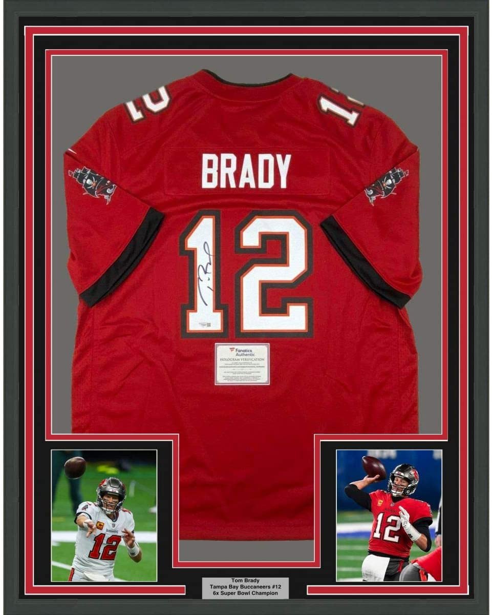 Framed Autographed/Signed Tom Brady 35x39 Tampa Bay Buccaneers Red Authentic Nike Game Football Jersey Fanatics COA