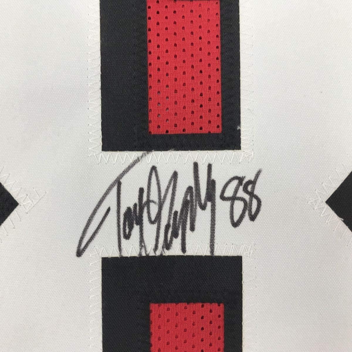 Framed Autographed/Signed Tony Gonzalez 35x39 Atlanta Red Football Jersey JSA COA