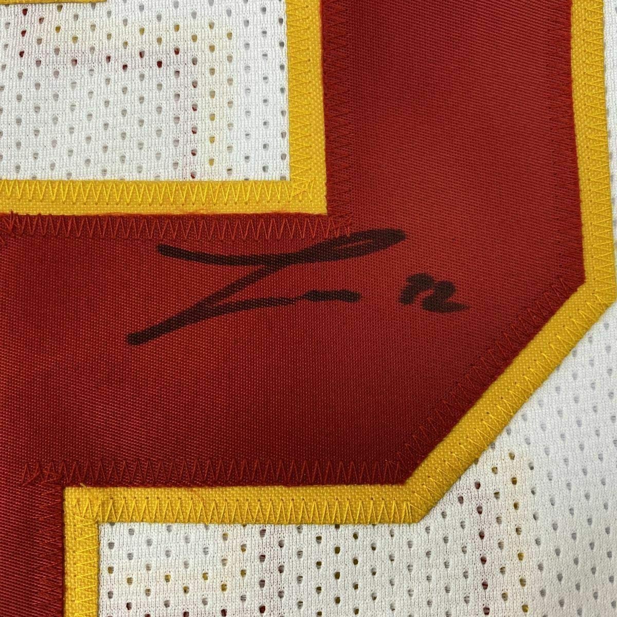 Framed Autographed/Signed Tyrann Mathieu 35x39 Kansas City White Football Jersey JSA COA