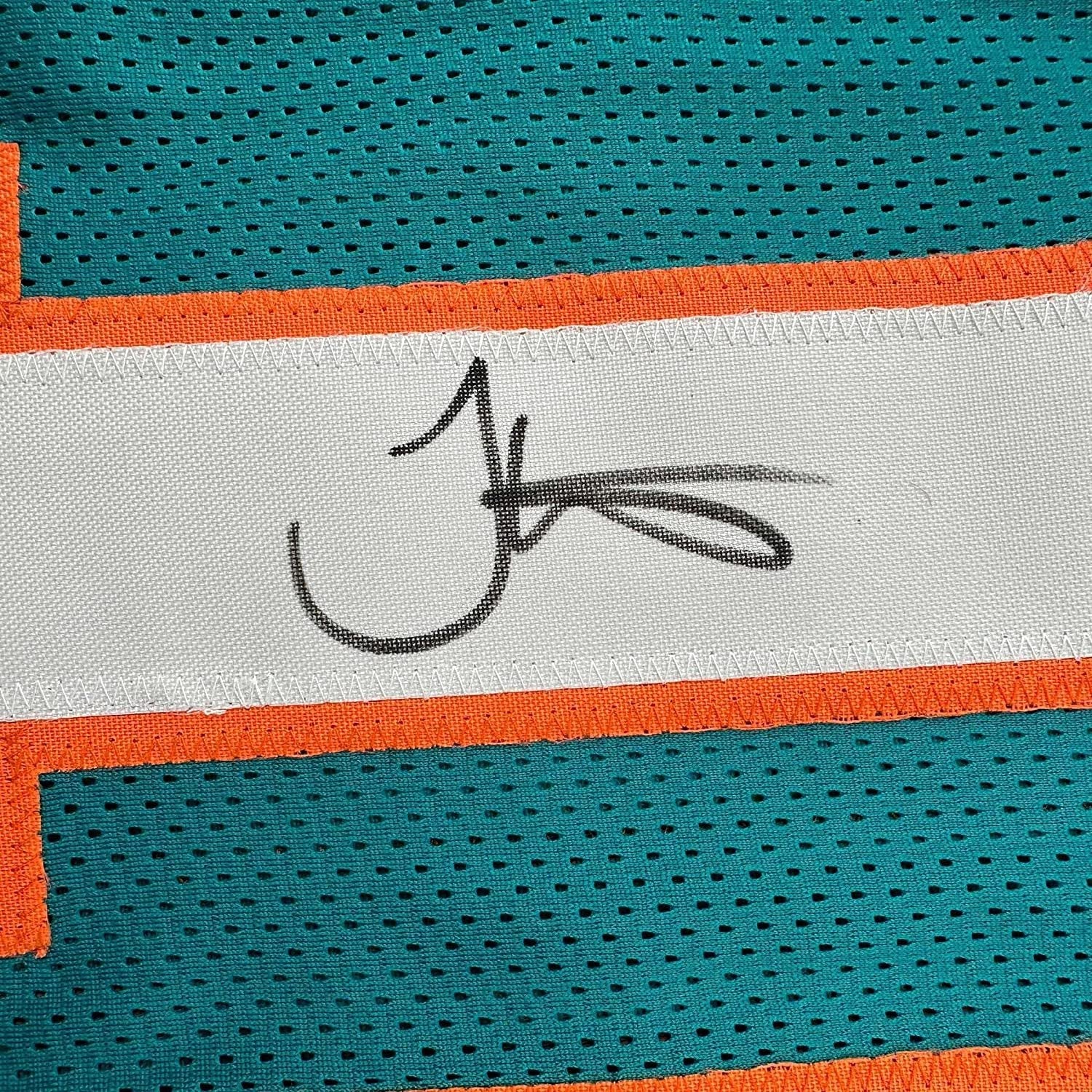 Framed Autographed/Signed Tyreek Hill 35x39 Cheetah Miami Retro Teal Football Jersey Beckett BAS COA