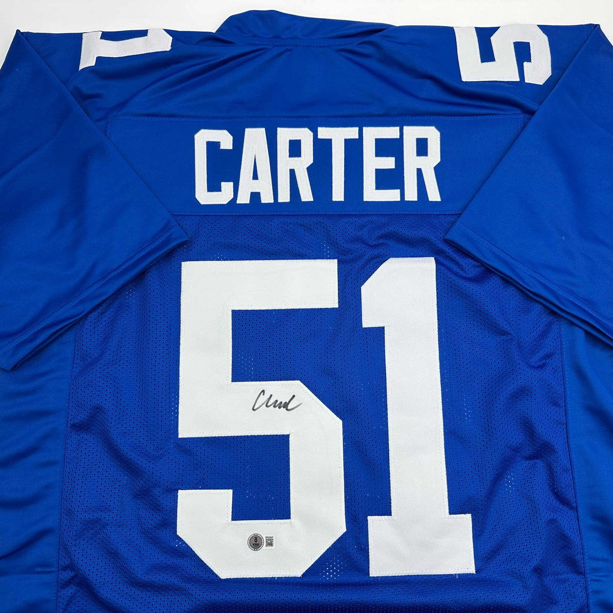 Autographed/Signed Abdul Carter New York Blue Football Jersey Beckett BAS COA
