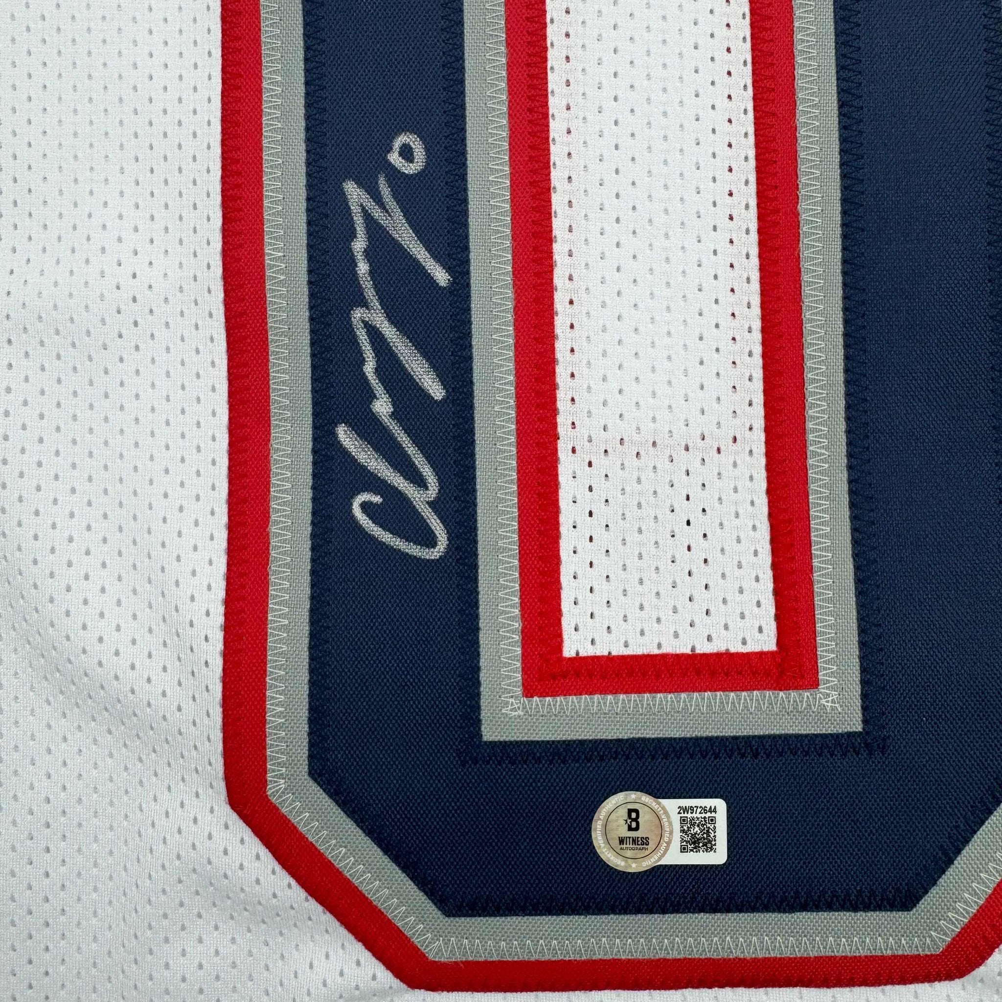 Autographed/Signed Christian Gonzalez New England White Football Jersey Beckett BAS COA
