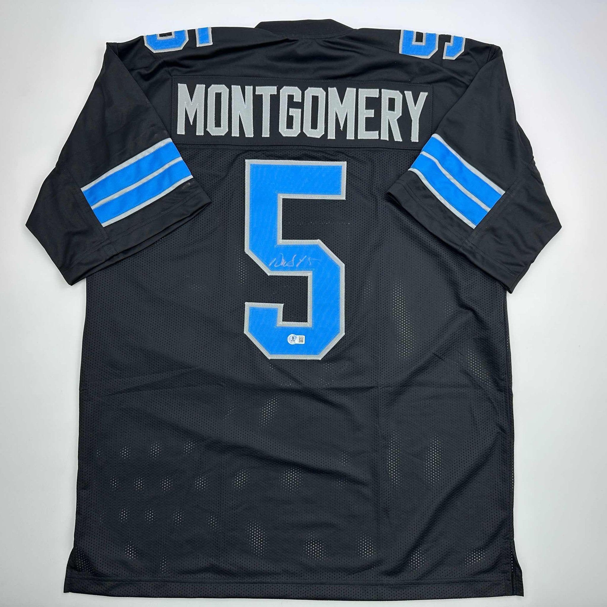 Autographed/Signed David Montgomery Detroit Black Football Jersey Beckett BAS COA