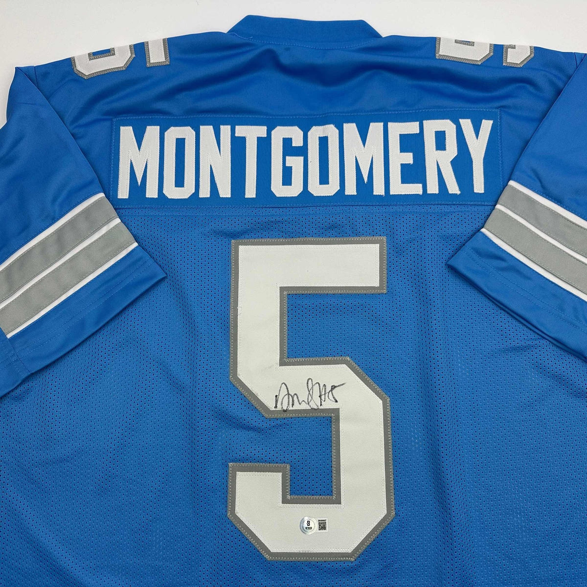 Autographed/Signed David Montgomery Detroit Blue Football Jersey Beckett BAS COA