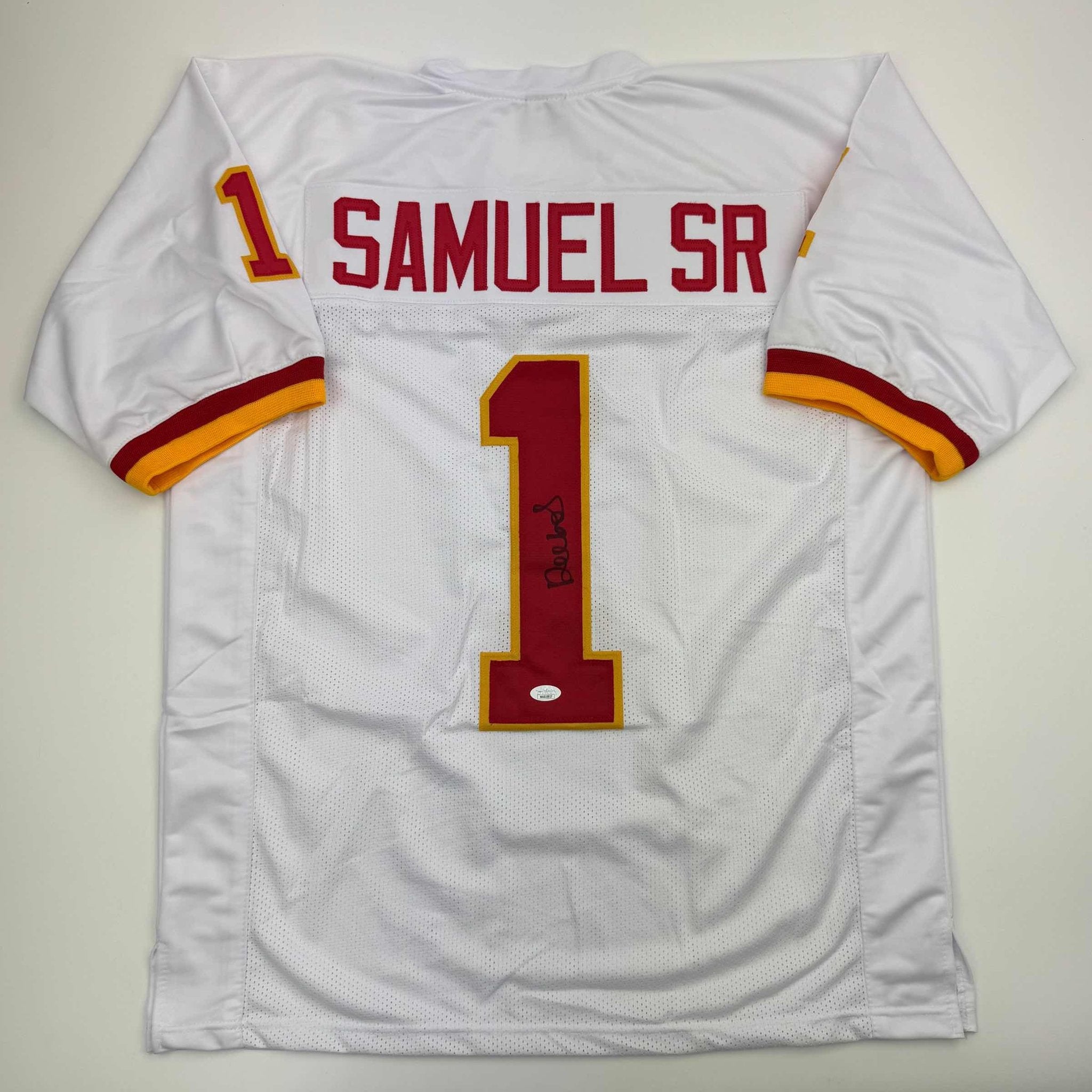 Autographed/Signed Deebo Samuel Washington White Football Jersey JSA COA
