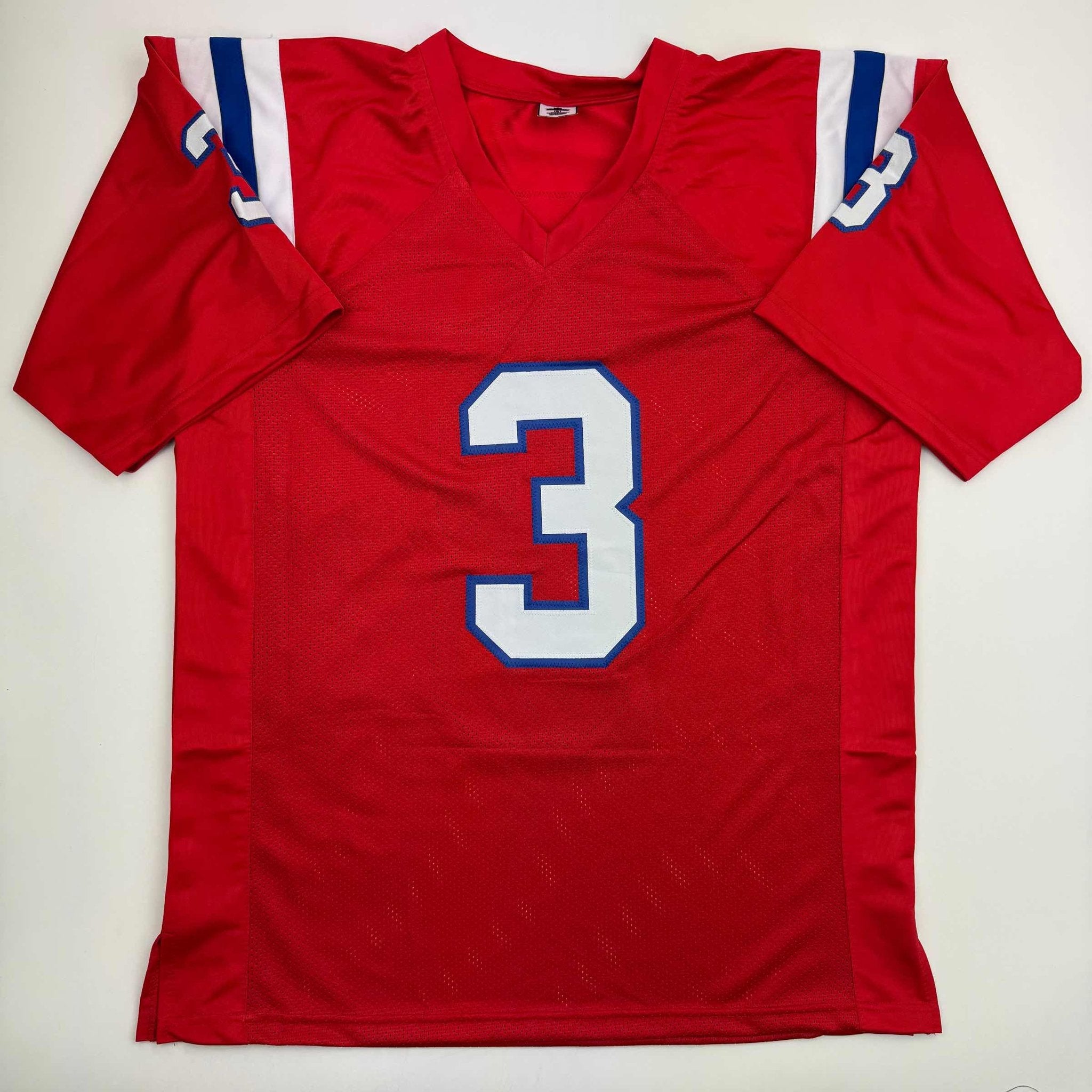 Autographed/Signed DeMario Douglas New England Red Football Jersey Beckett BAS COA
