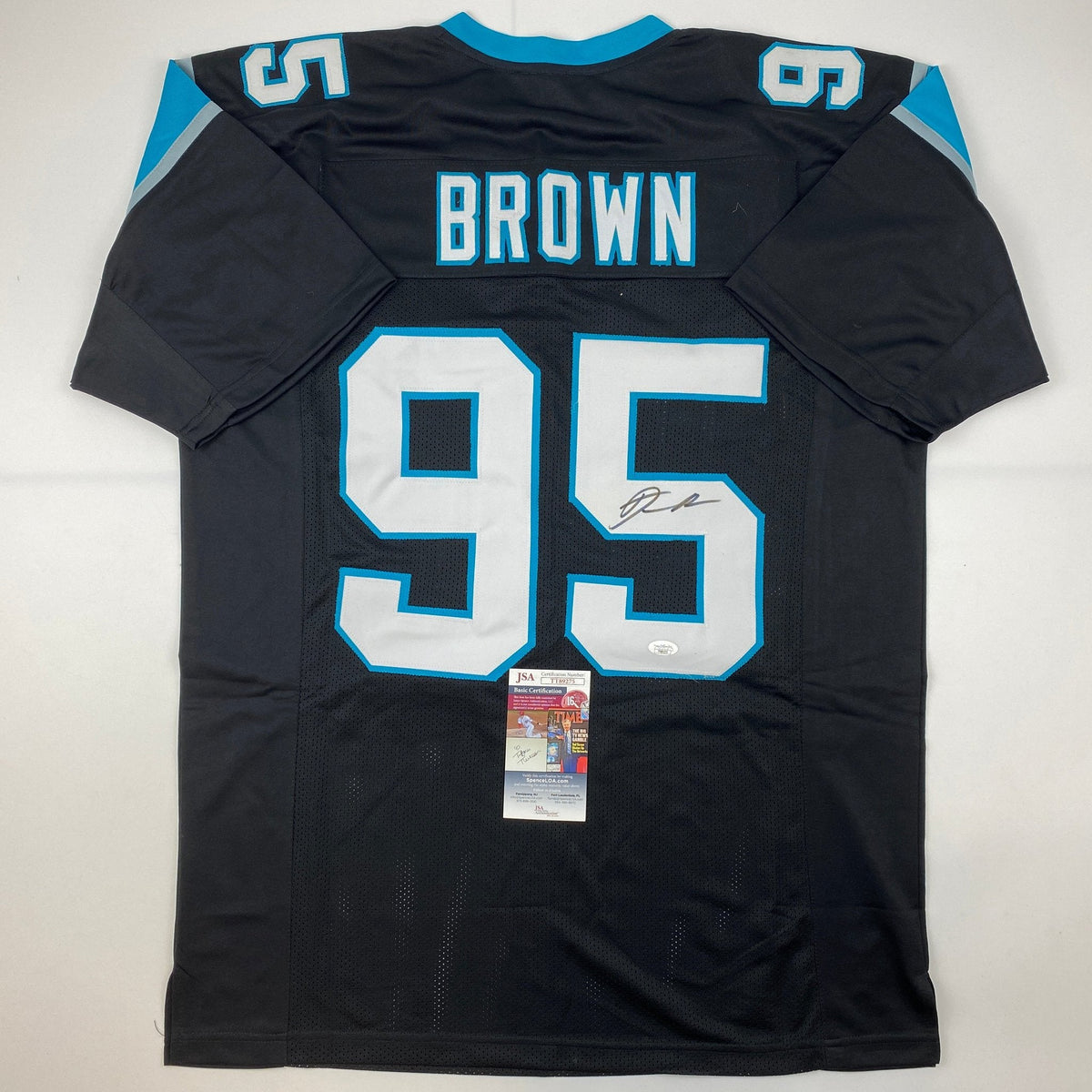 Autographed/Signed Derrick Brown Carolina Black Football Jersey JSA COA