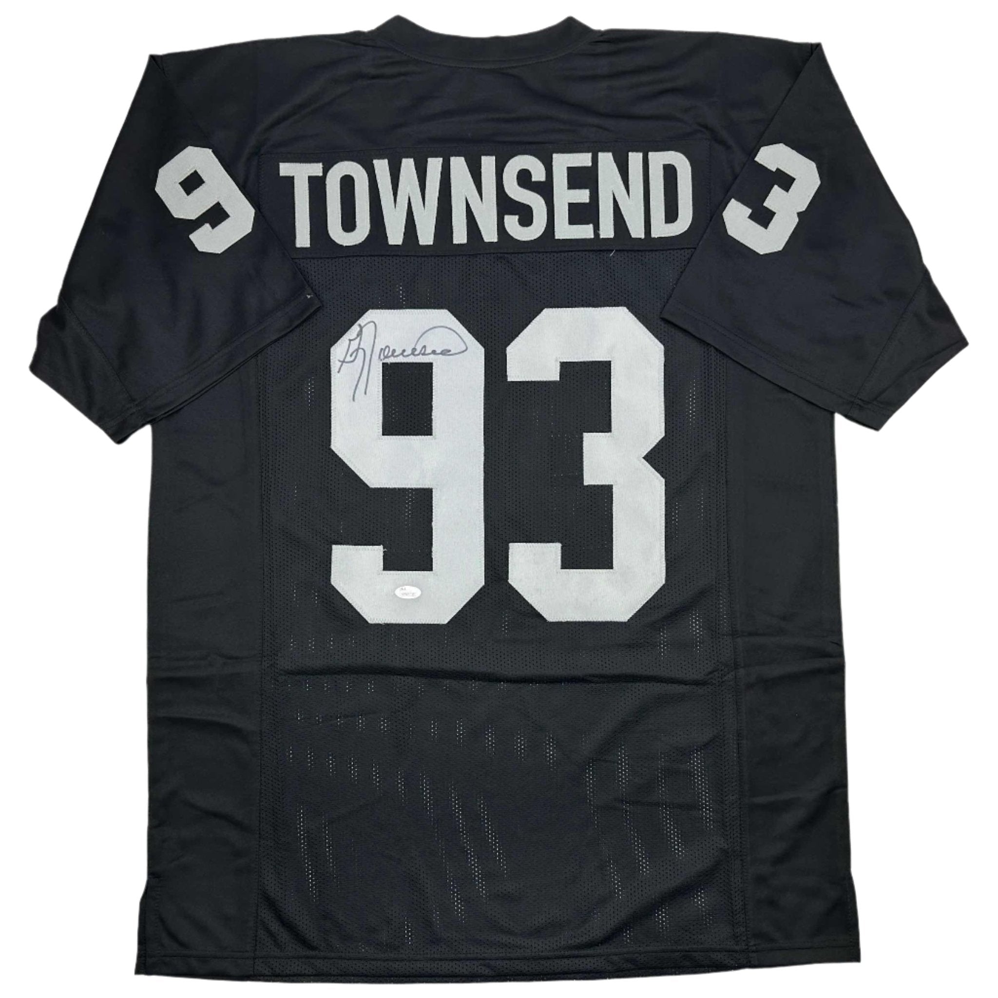 Autographed/Signed Greg Townsend Oakland Black Football Jersey JSA COA
