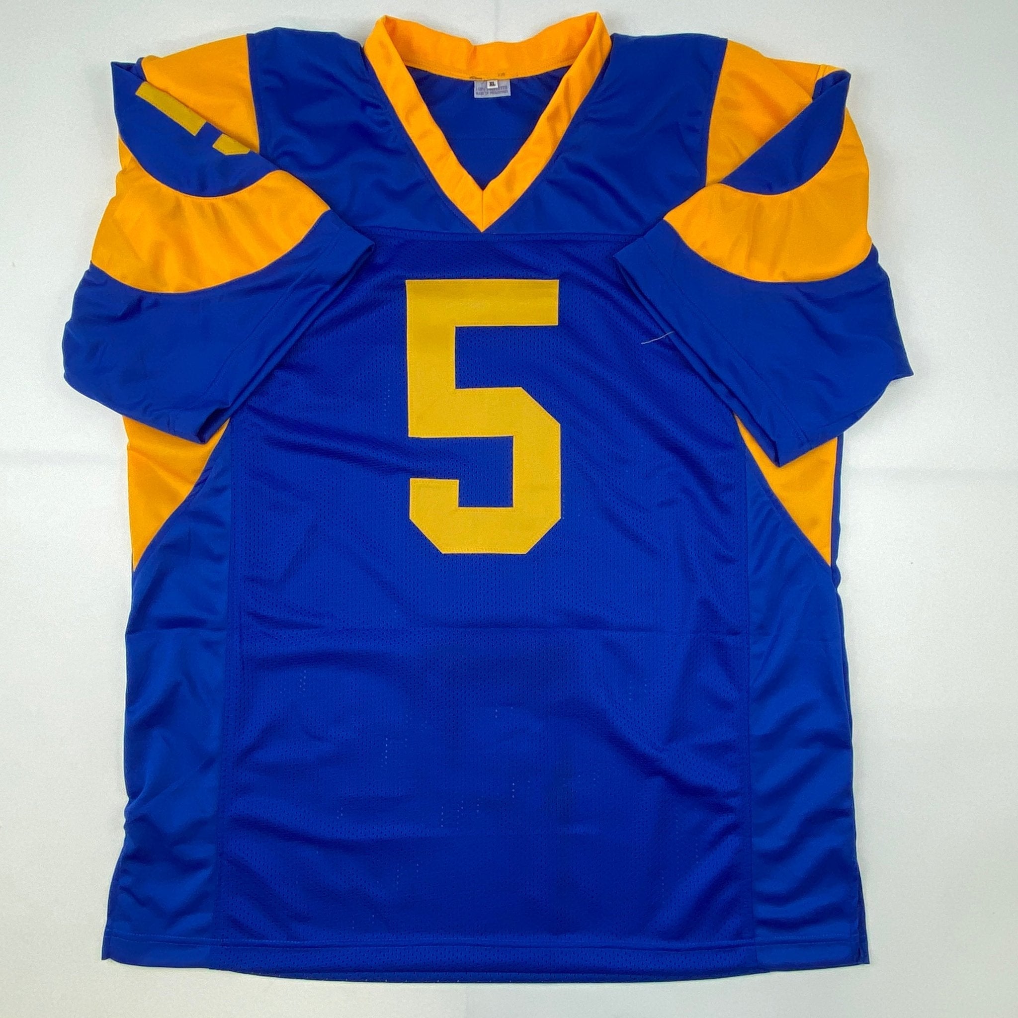 Autographed/Signed Jalen Ramsey Los Angeles LA Retro Blue Football Jersey JSA COA
