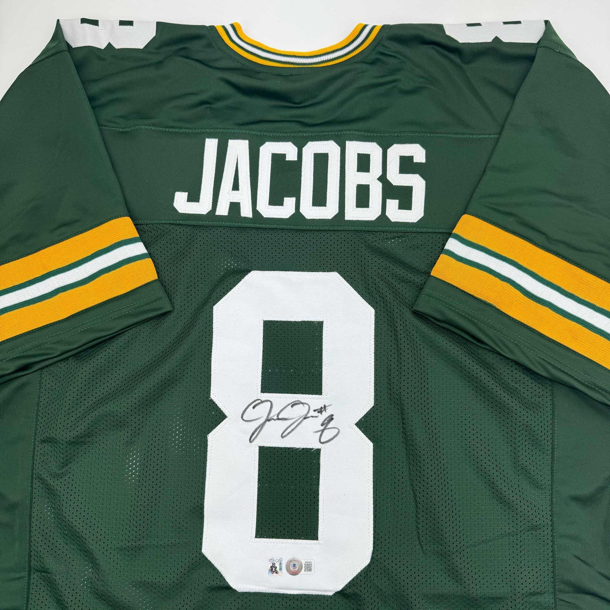 Autographed/Signed Josh Jacobs Green Bay Green Football Jersey Beckett BAS COA